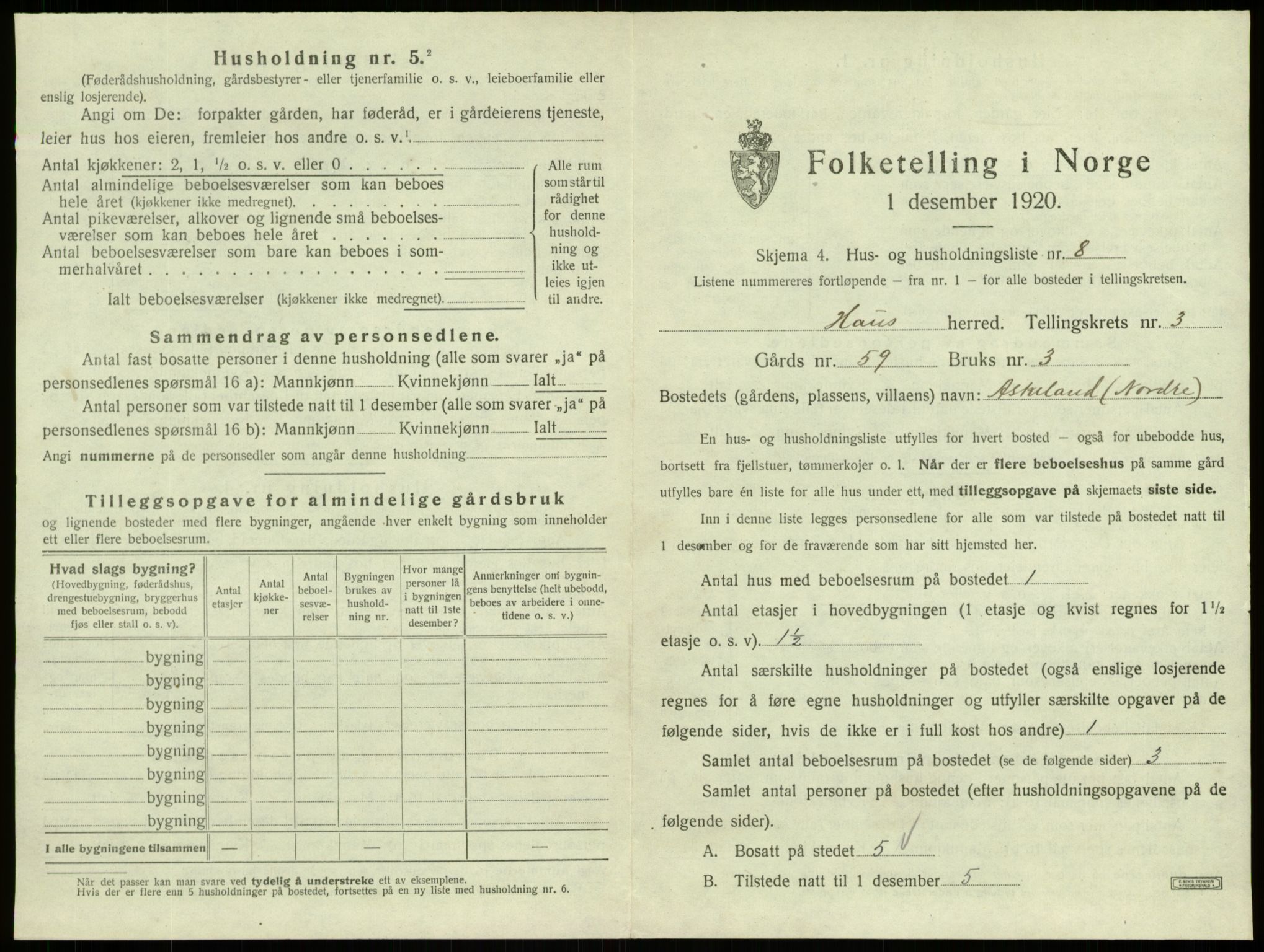 SAB, 1920 census for Haus, 1920, p. 207