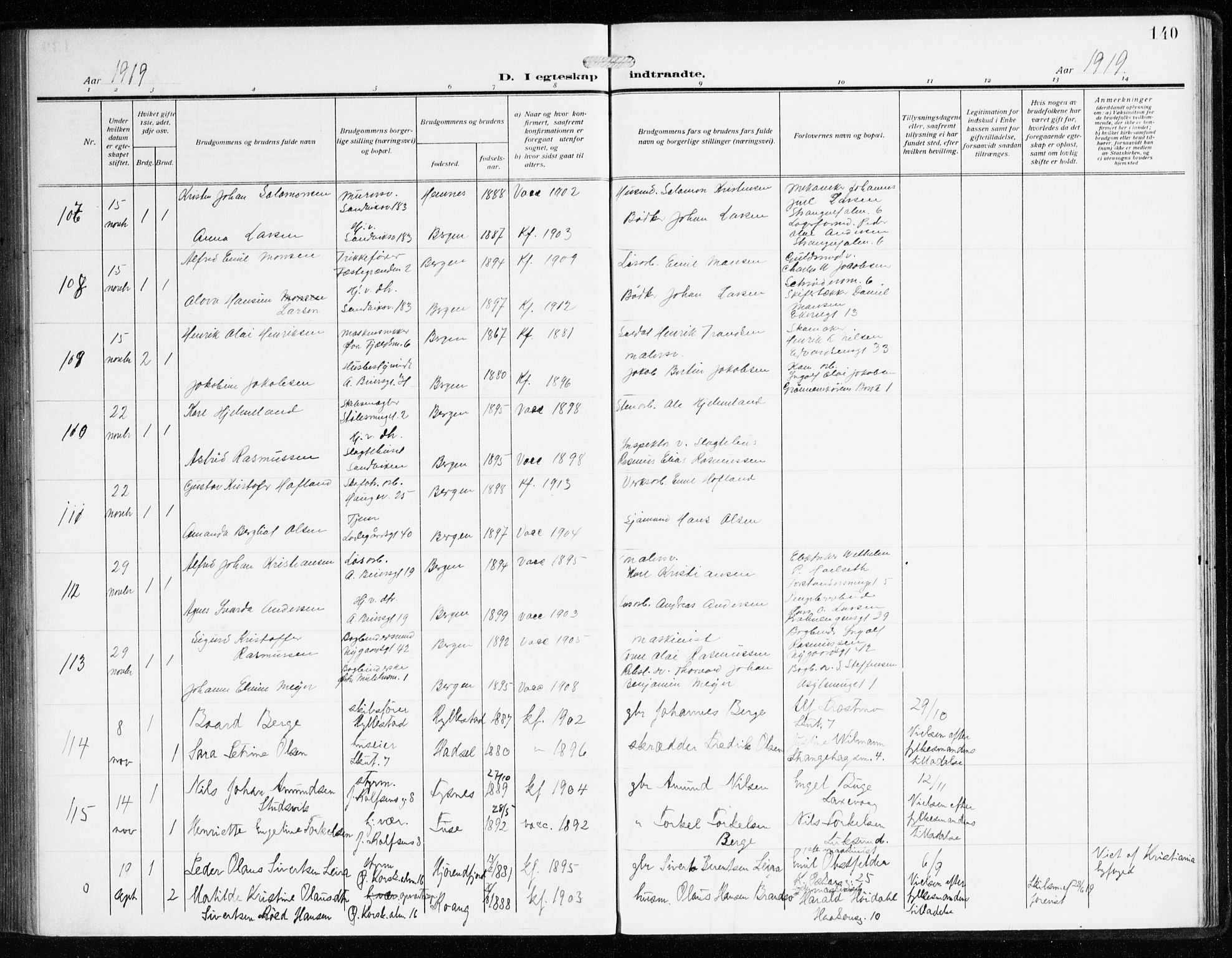 Sandviken Sokneprestembete, AV/SAB-A-77601/H/Ha/L0015: Parish register (official) no. D 2, 1911-1923, p. 140