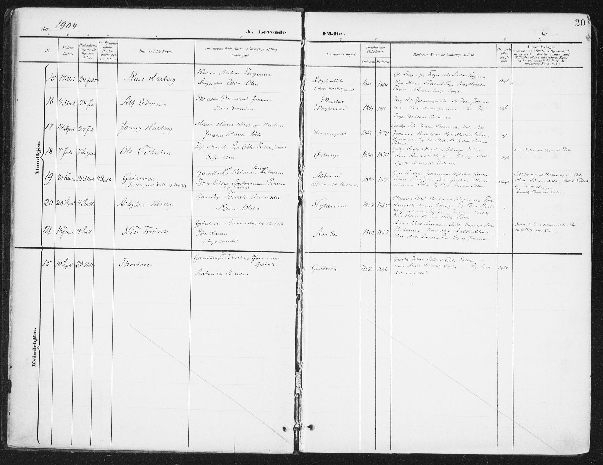 Ås prestekontor Kirkebøker, SAO/A-10894/F/Fa/L0010: Parish register (official) no. I 10, 1900-1918, p. 20