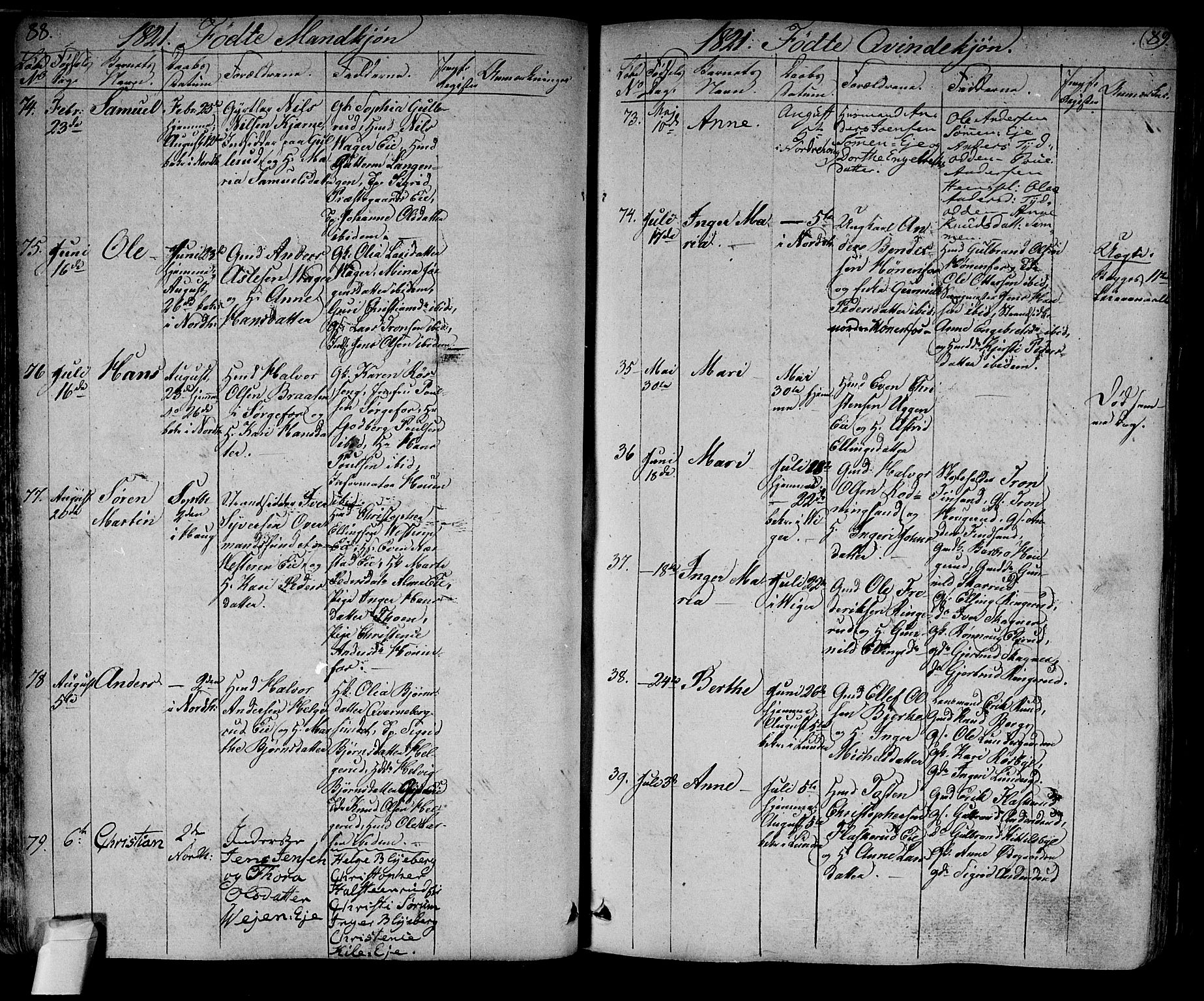 Norderhov kirkebøker, AV/SAKO-A-237/F/Fa/L0009: Parish register (official) no. 9, 1819-1837, p. 88-89