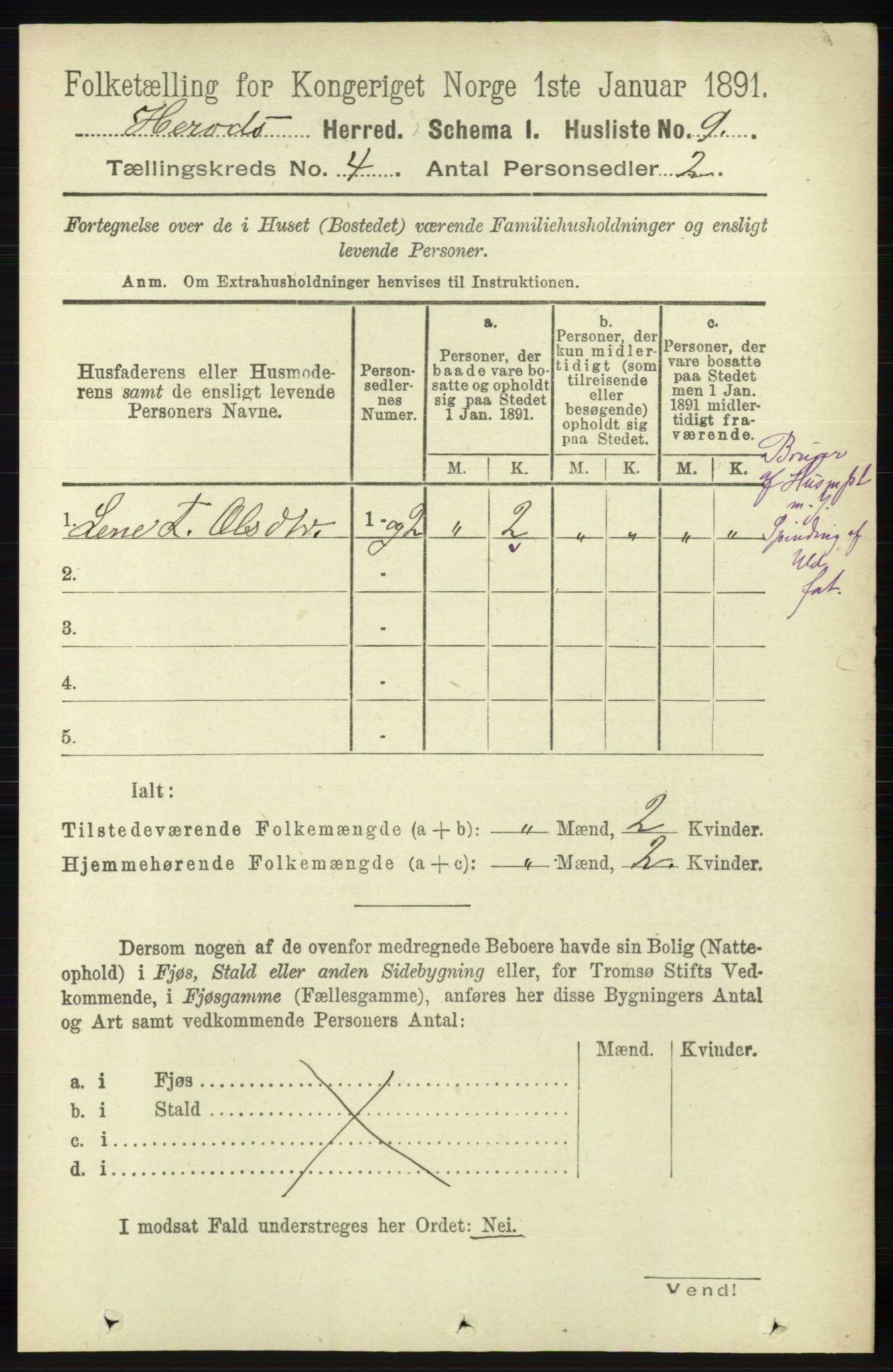 RA, 1891 census for 1039 Herad, 1891, p. 1353