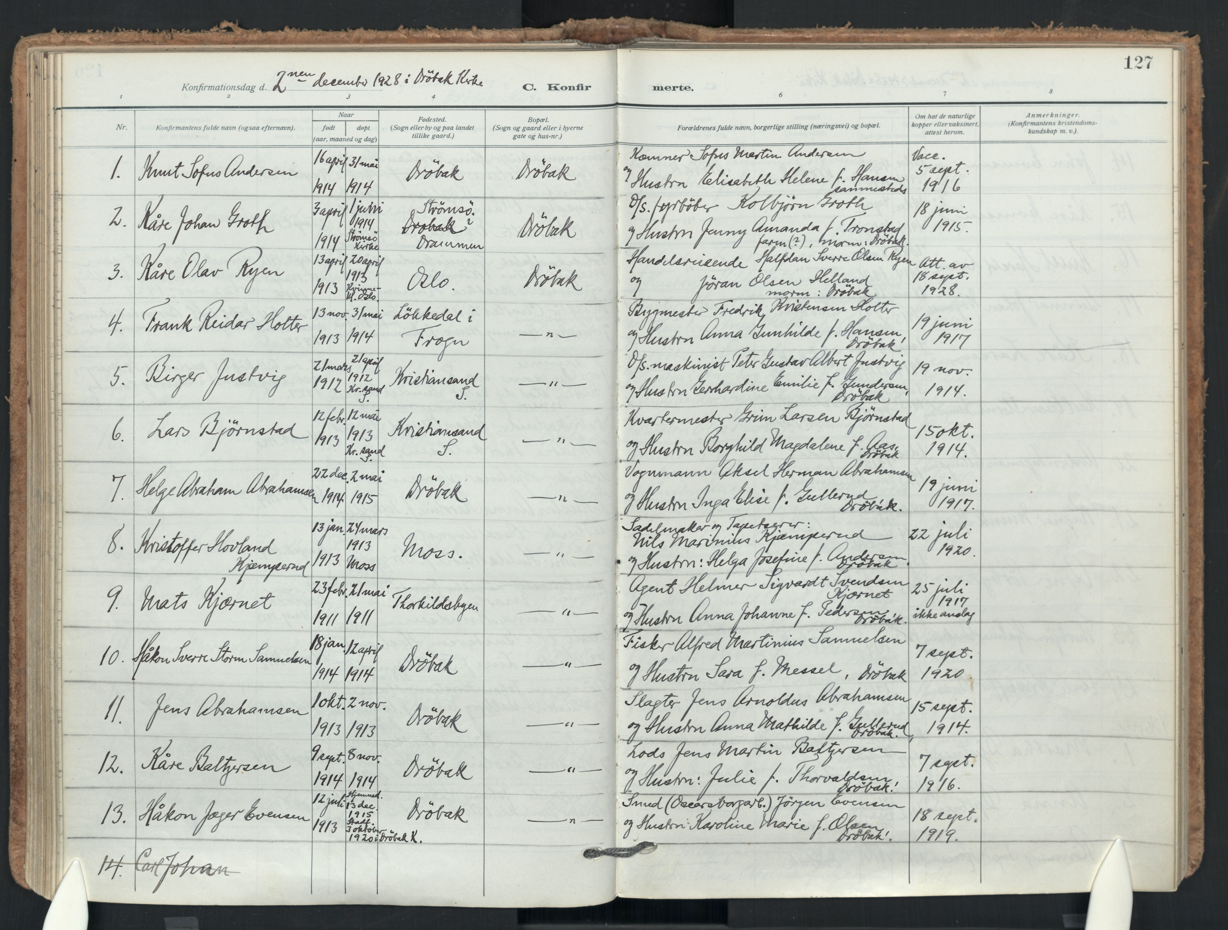 Drøbak prestekontor Kirkebøker, AV/SAO-A-10142a/F/Fb/L0004: Parish register (official) no. II 4, 1918-1933, p. 127