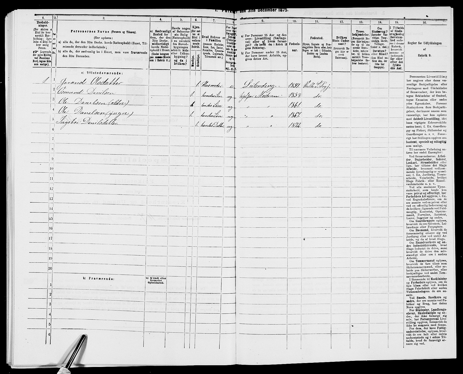 SAK, 1875 census for 0940P Valle, 1875, p. 550