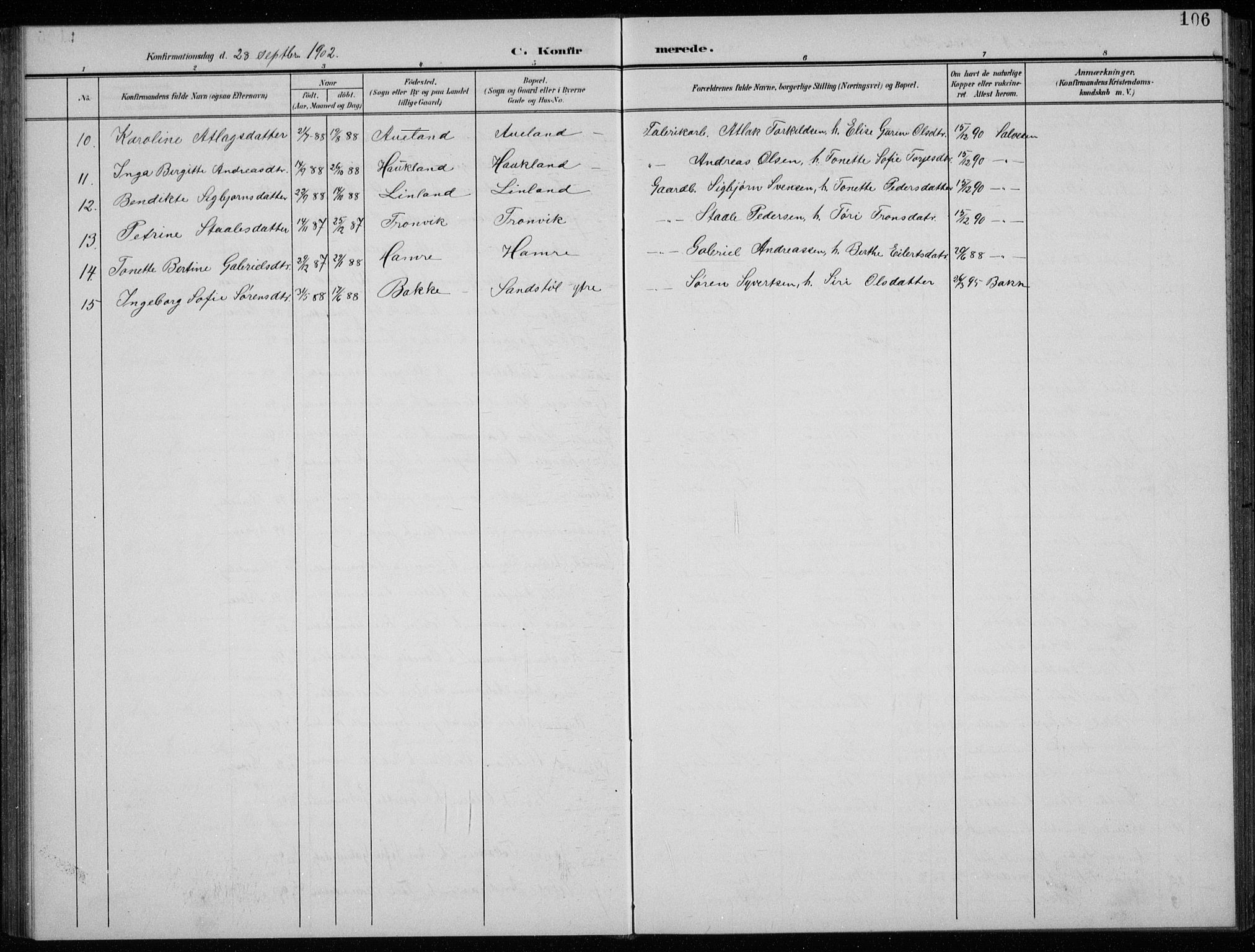 Lund sokneprestkontor, AV/SAST-A-101809/S07/L0008: Parish register (copy) no. B 8, 1902-1936, p. 106