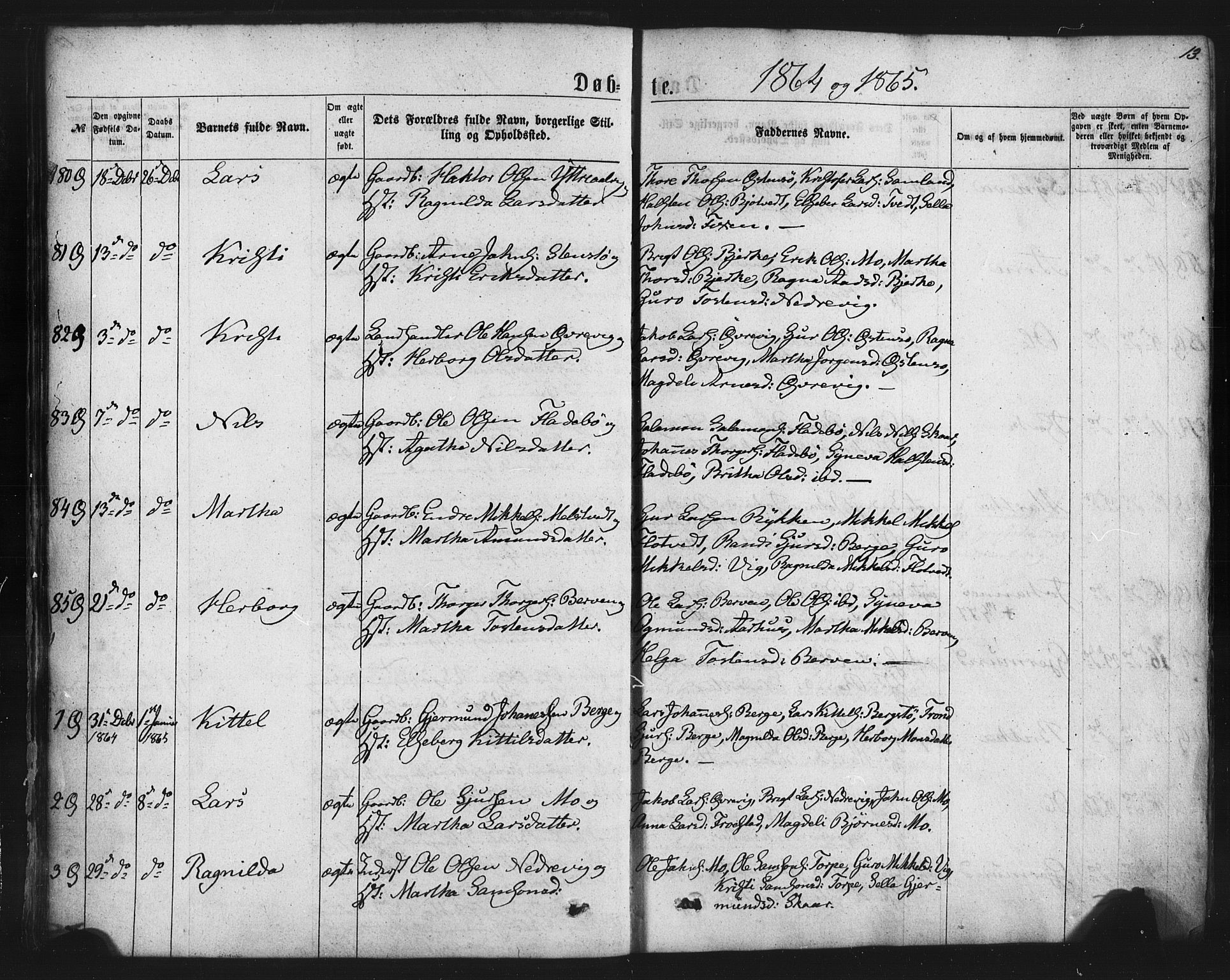 Kvam sokneprestembete, SAB/A-76201/H/Haa: Parish register (official) no. A 9, 1864-1879, p. 13