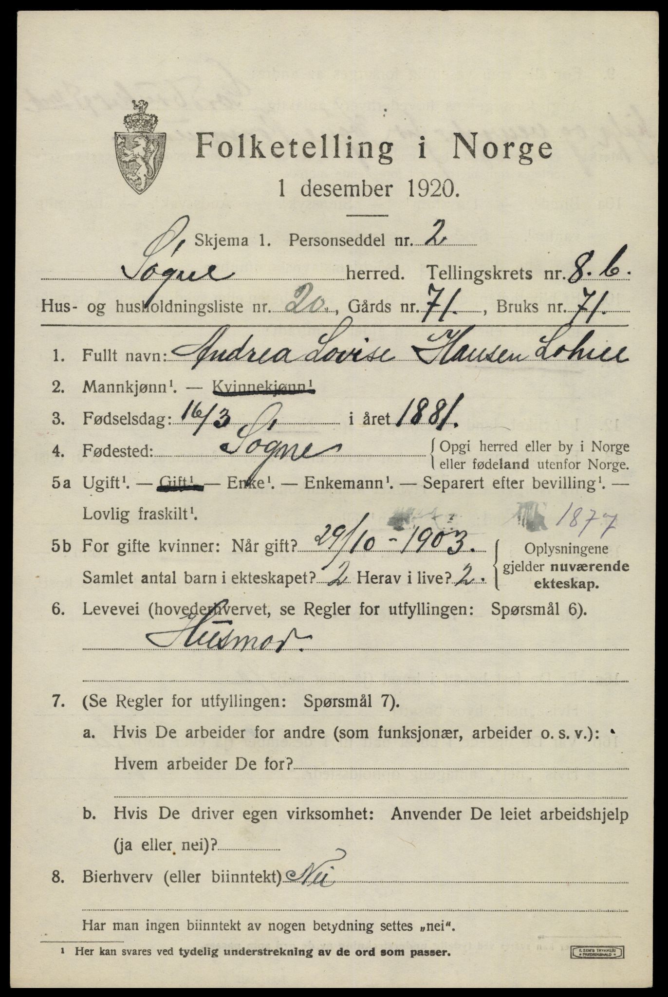 SAK, 1920 census for Søgne, 1920, p. 4799