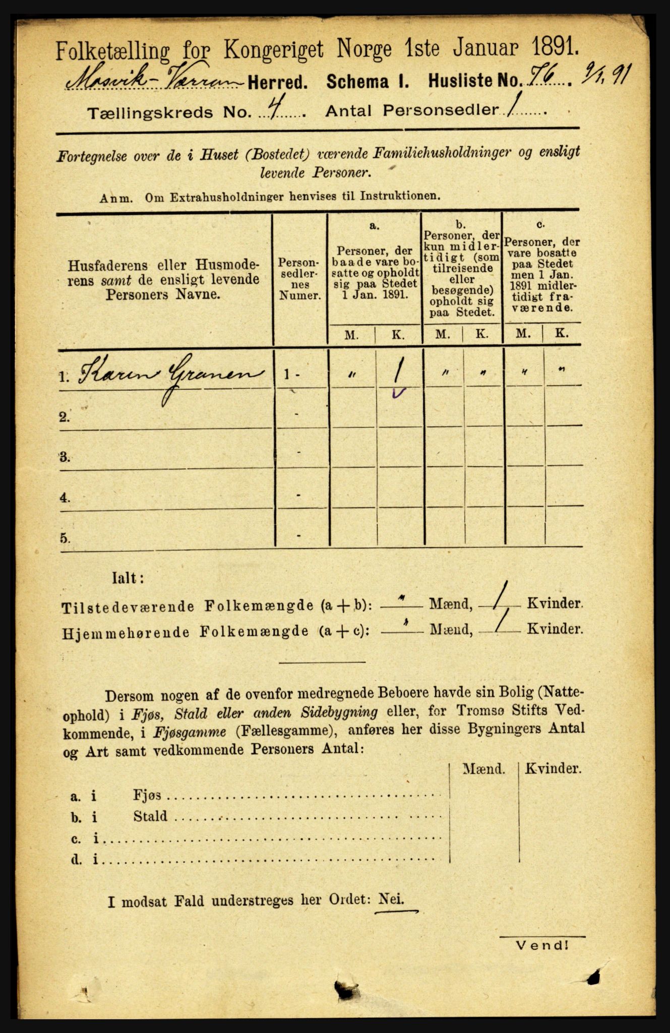 RA, 1891 census for 1723 Mosvik og Verran, 1891, p. 1394