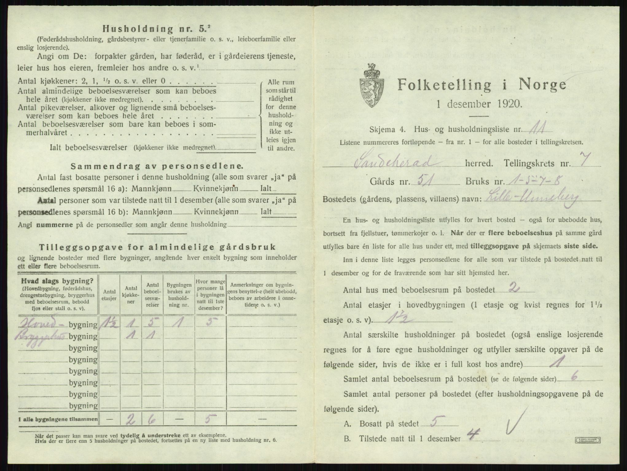 SAKO, 1920 census for Sandeherred, 1920, p. 1479
