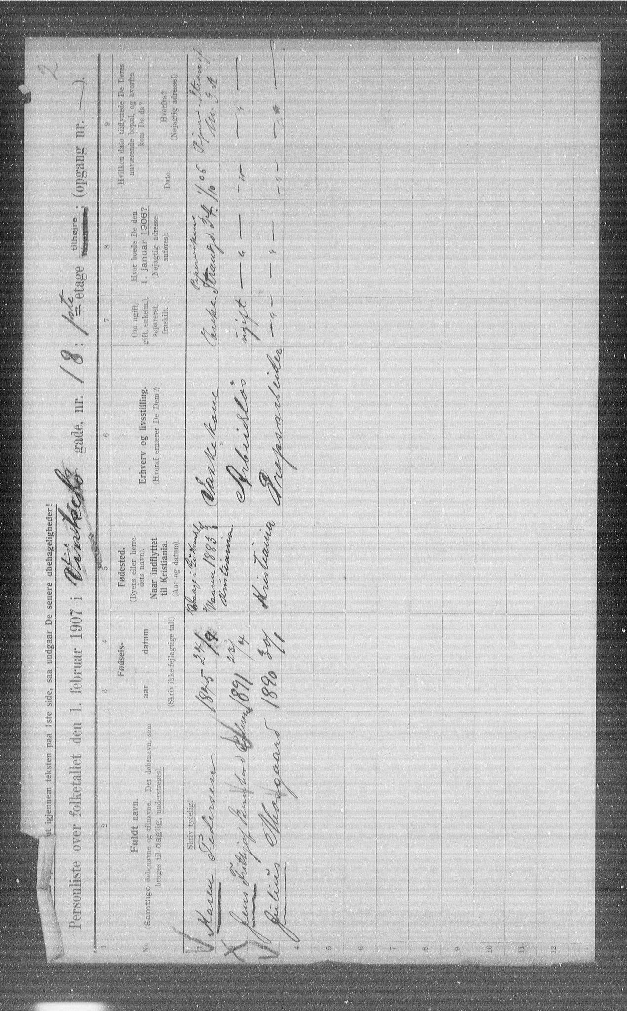 OBA, Municipal Census 1907 for Kristiania, 1907, p. 63122