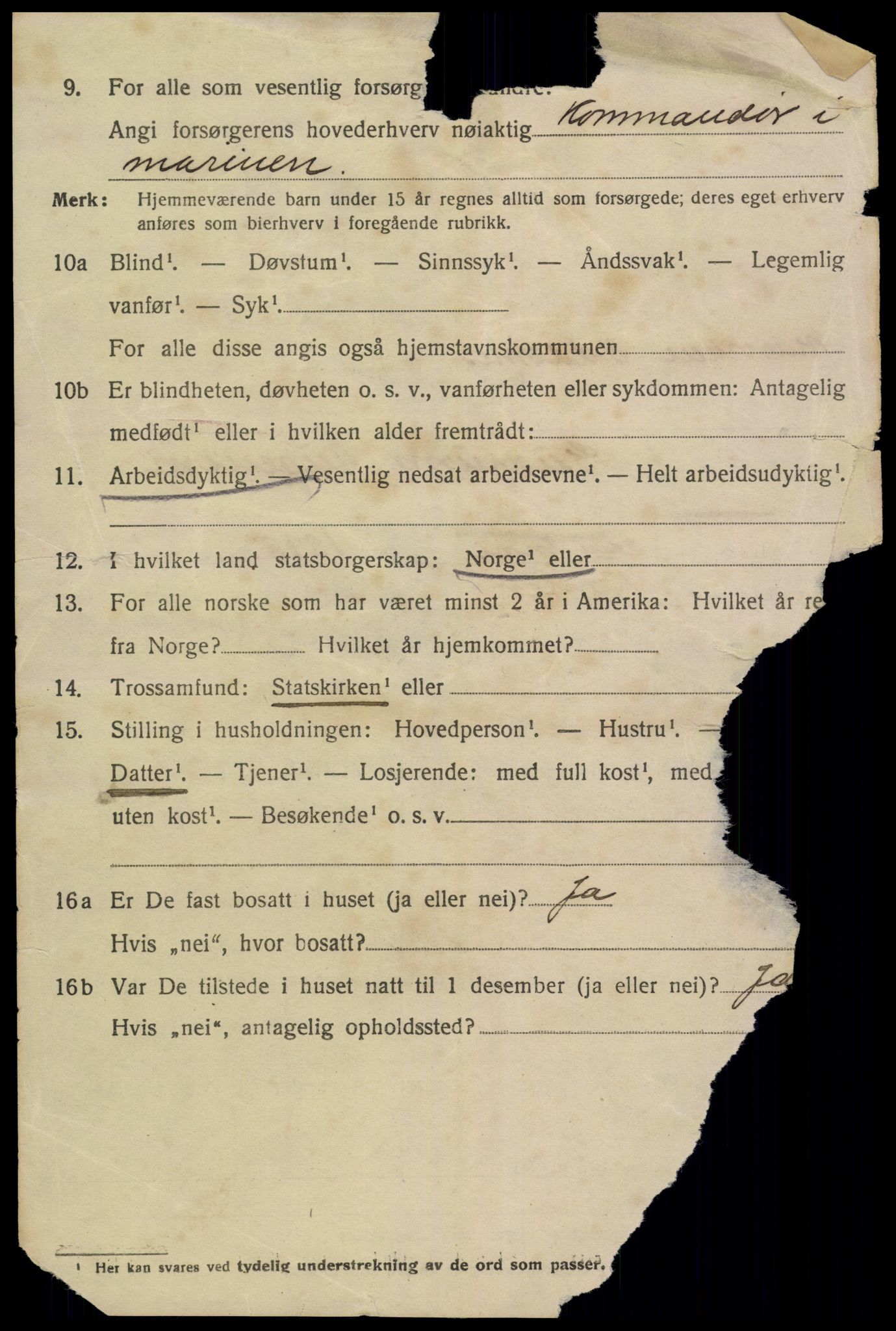 SAK, 1920 census for Oddernes, 1920, p. 12554