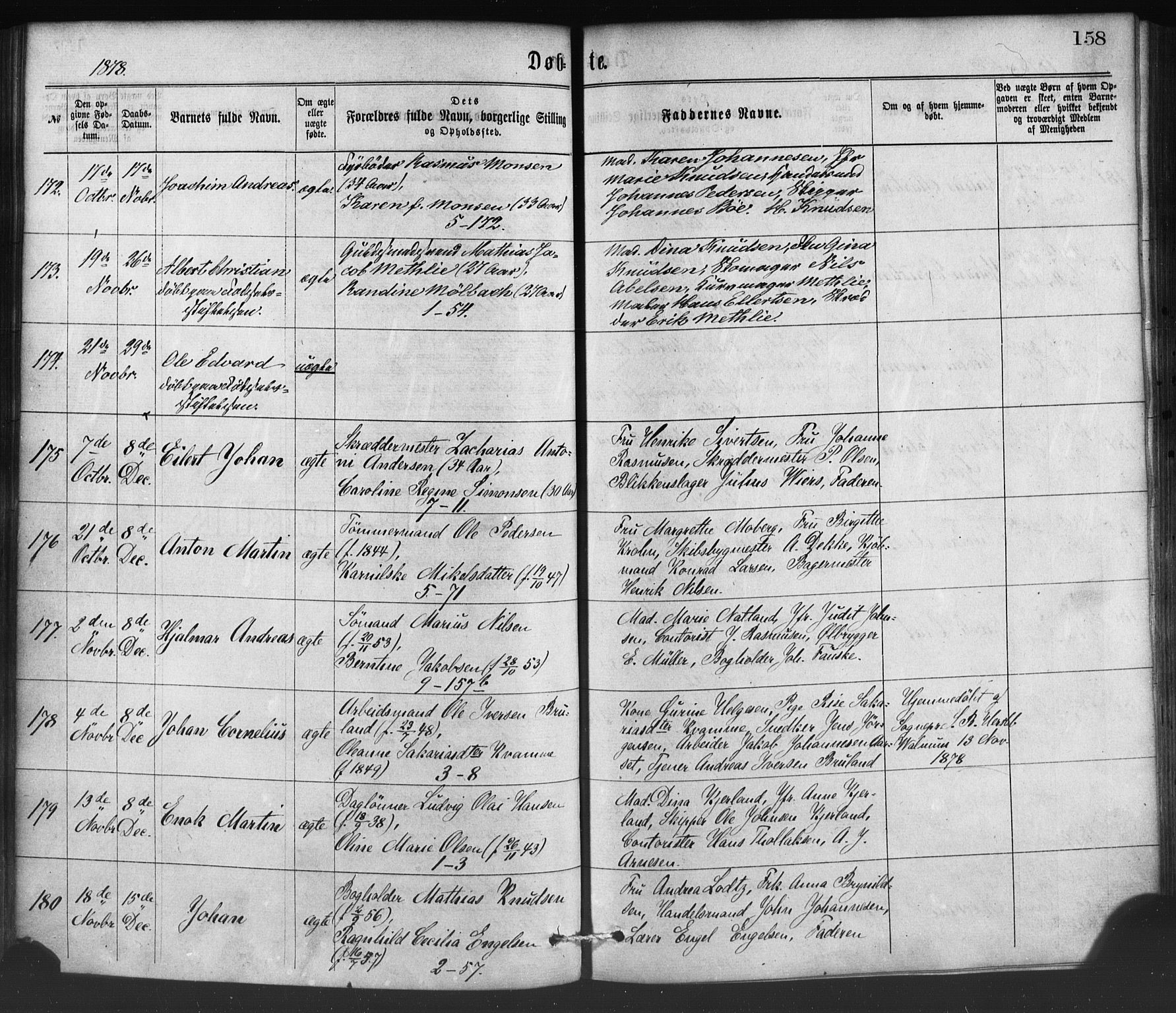 Nykirken Sokneprestembete, SAB/A-77101/H/Haa/L0016: Parish register (official) no. B 3, 1870-1884, p. 158