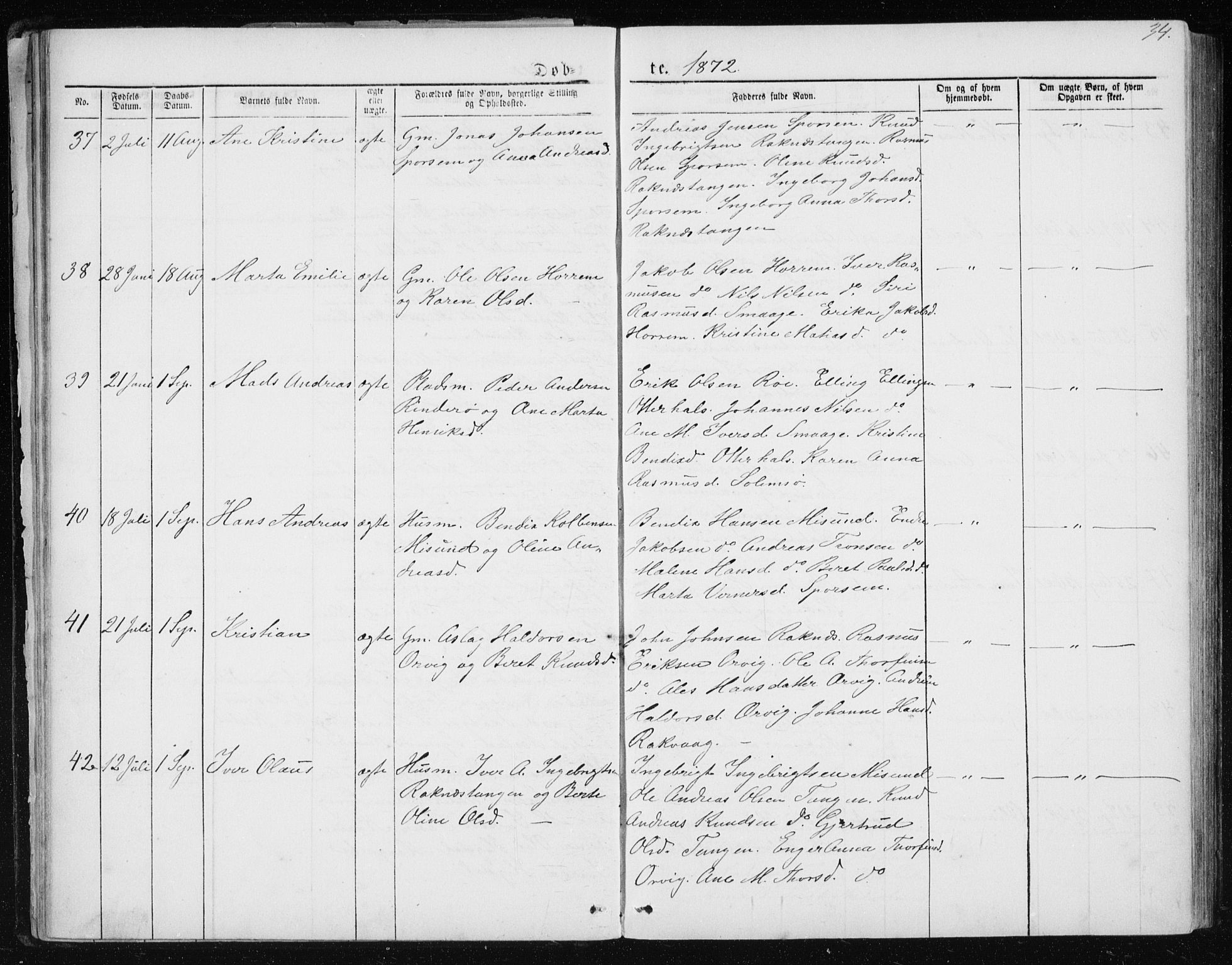 Ministerialprotokoller, klokkerbøker og fødselsregistre - Møre og Romsdal, AV/SAT-A-1454/560/L0724: Parish register (copy) no. 560C01, 1867-1892, p. 34