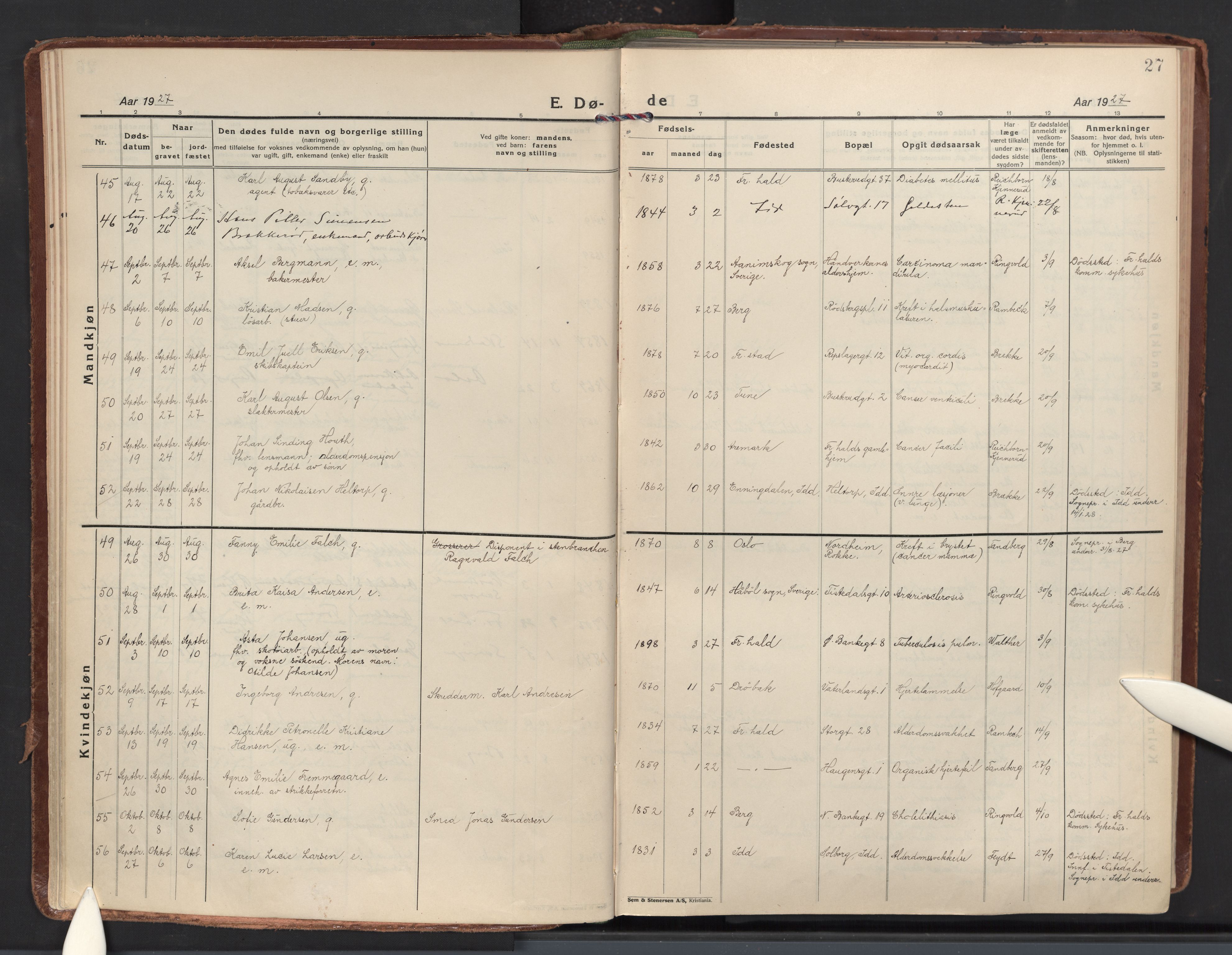 Halden prestekontor Kirkebøker, SAO/A-10909/F/Fa/L0020: Parish register (official) no. I 20, 1925-1941, p. 27