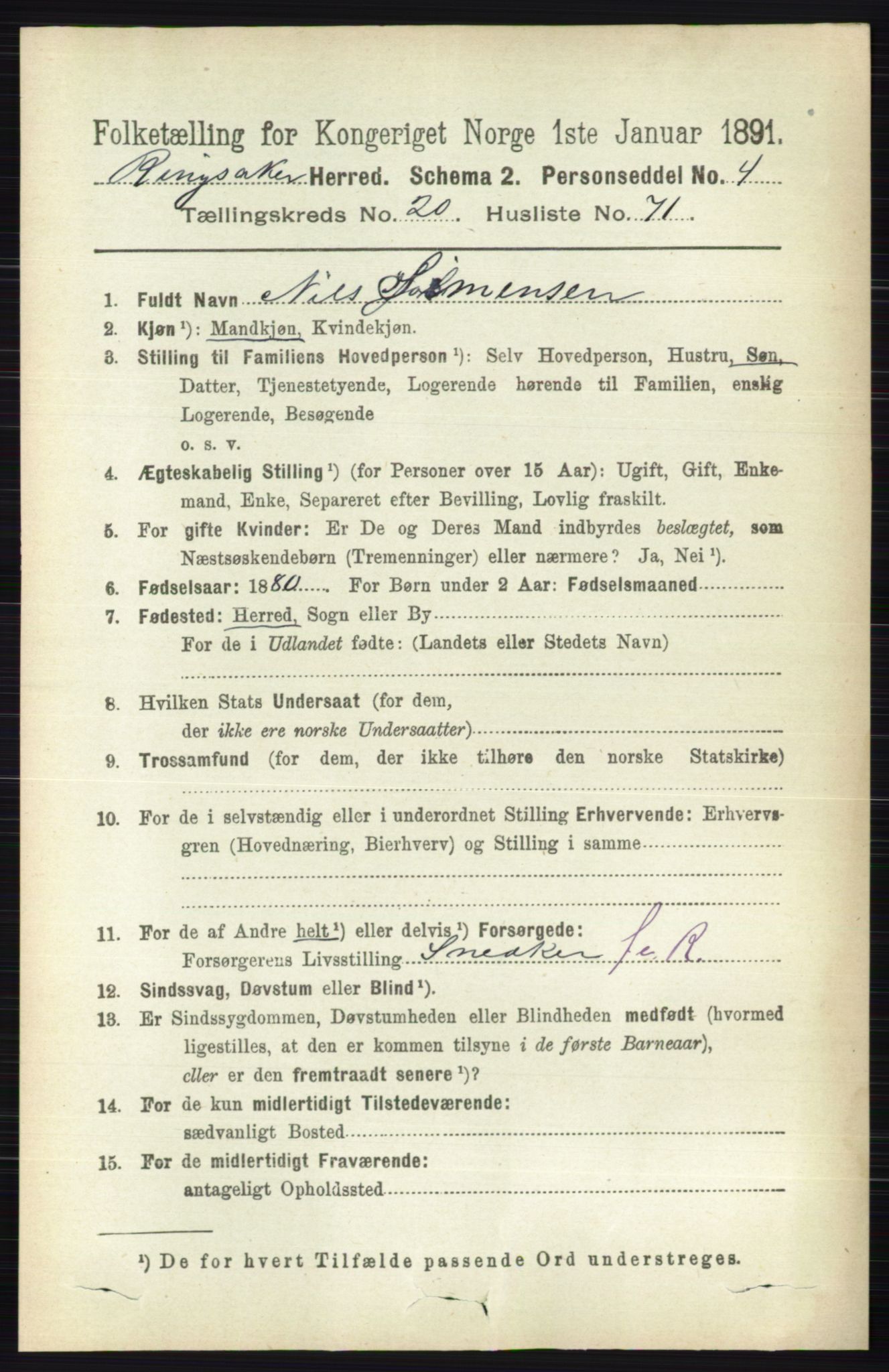 RA, 1891 census for 0412 Ringsaker, 1891, p. 11562