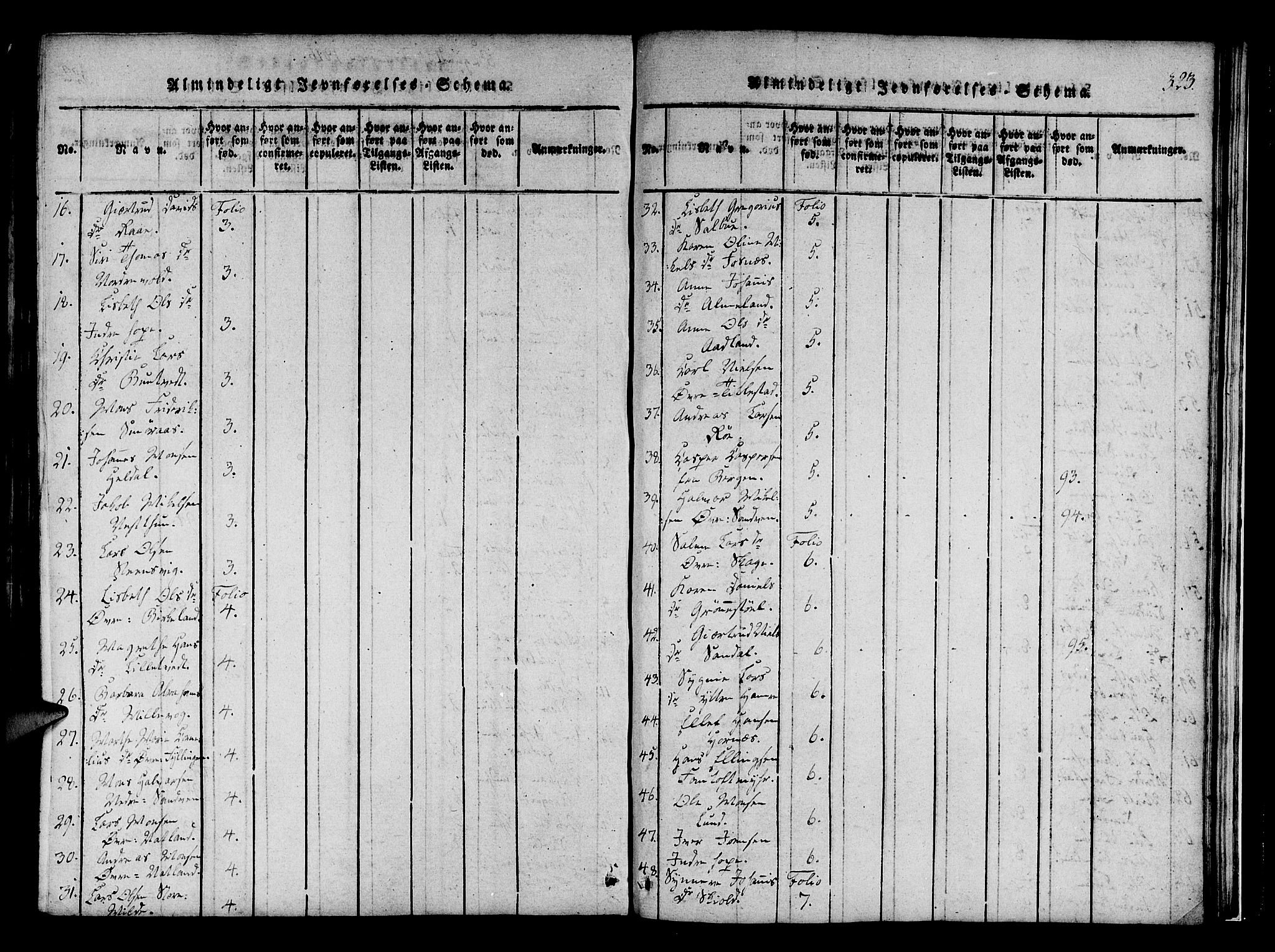 Fana Sokneprestembete, SAB/A-75101/H/Haa/Haaa/L0007: Parish register (official) no. A 7, 1816-1828, p. 323
