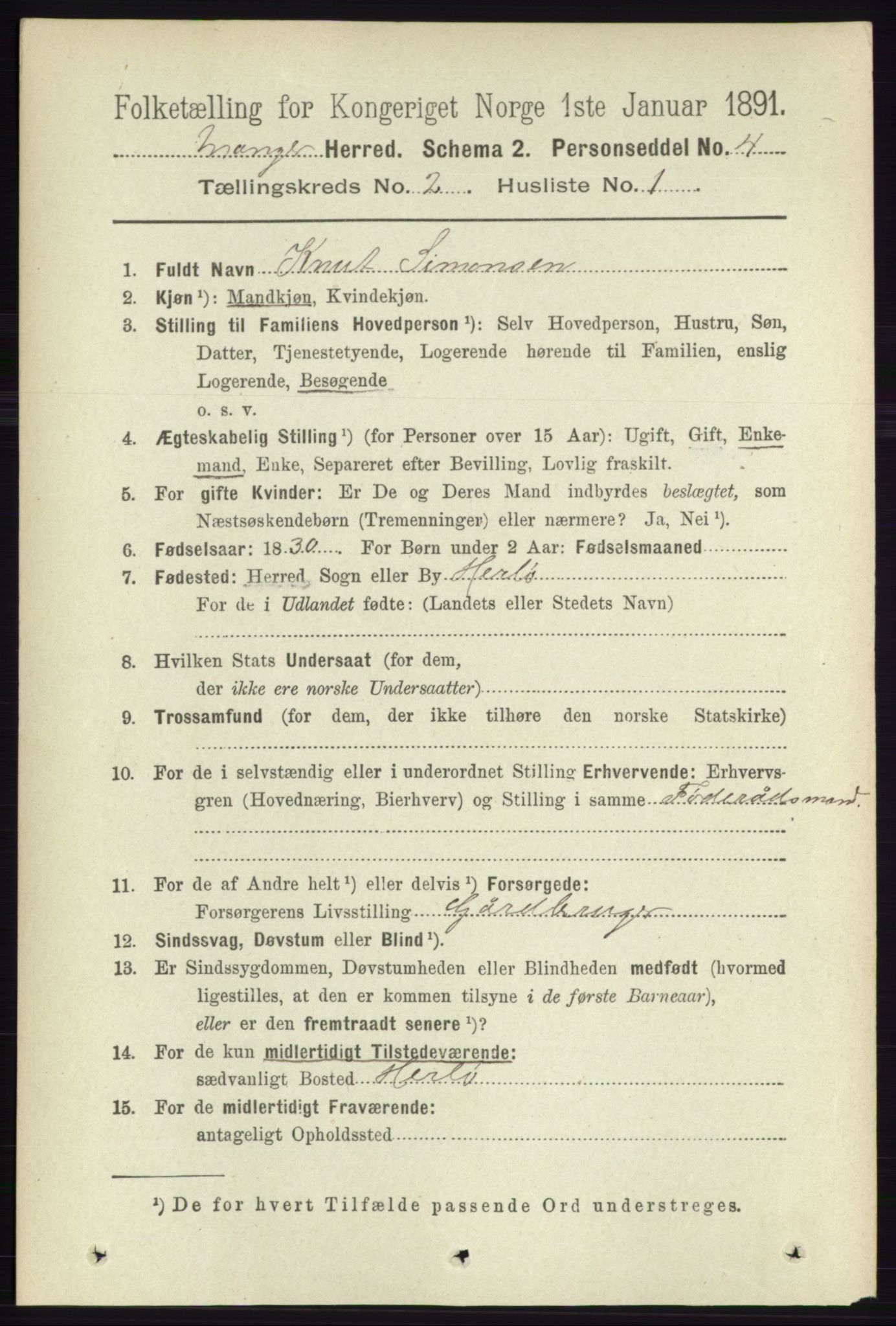 RA, 1891 census for 1261 Manger, 1891, p. 760