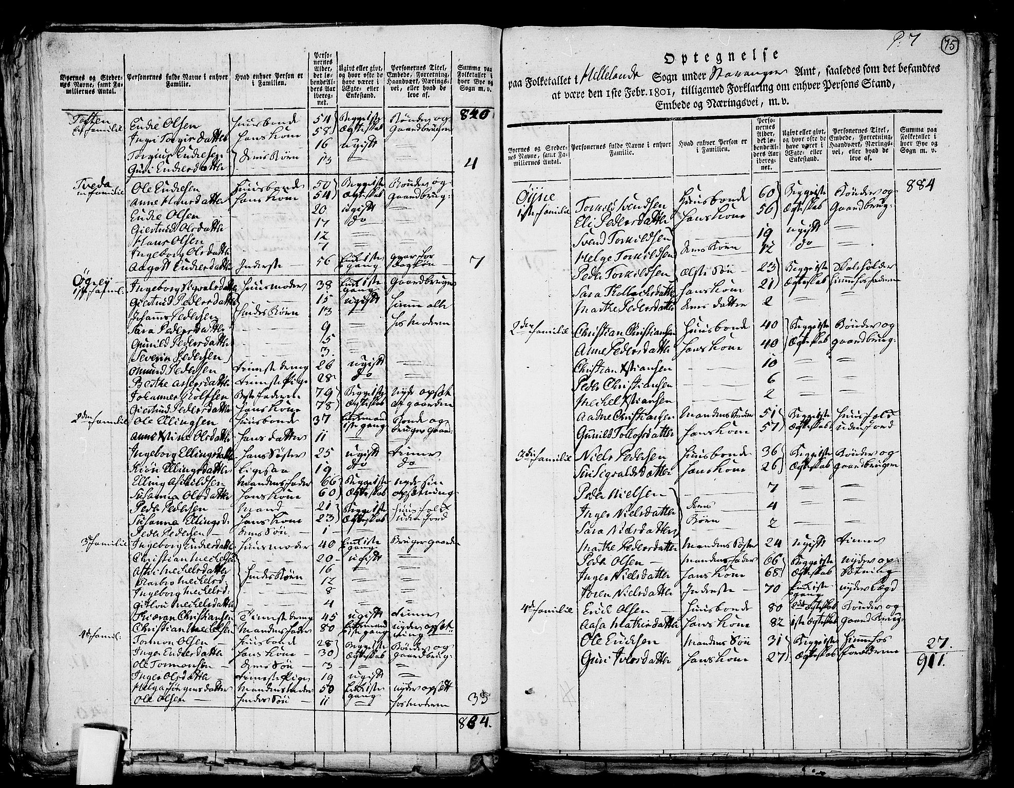 RA, 1801 census for 1115P Helleland, 1801, p. 74b-75a