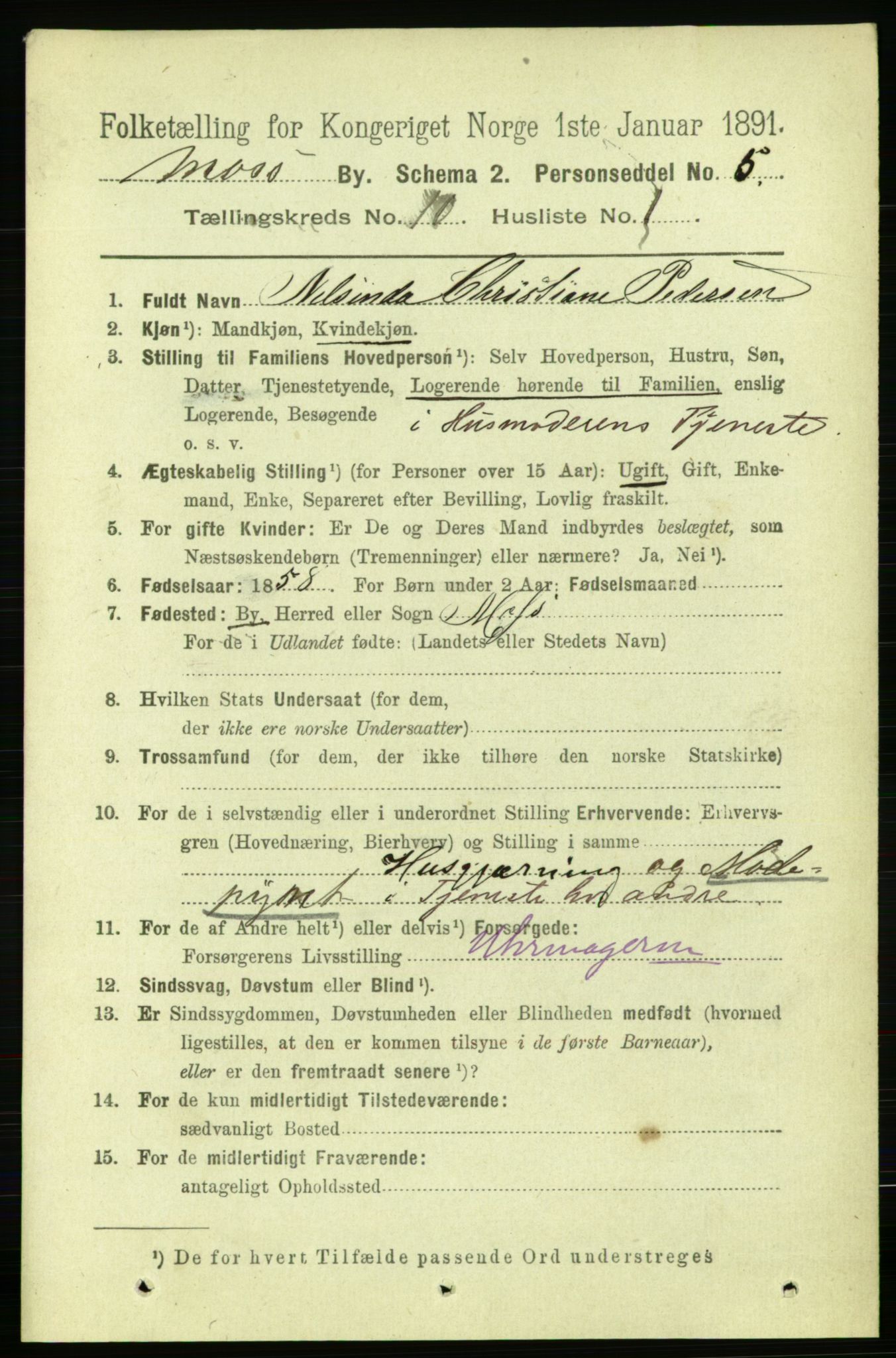 RA, 1891 census for 0104 Moss, 1891, p. 5476