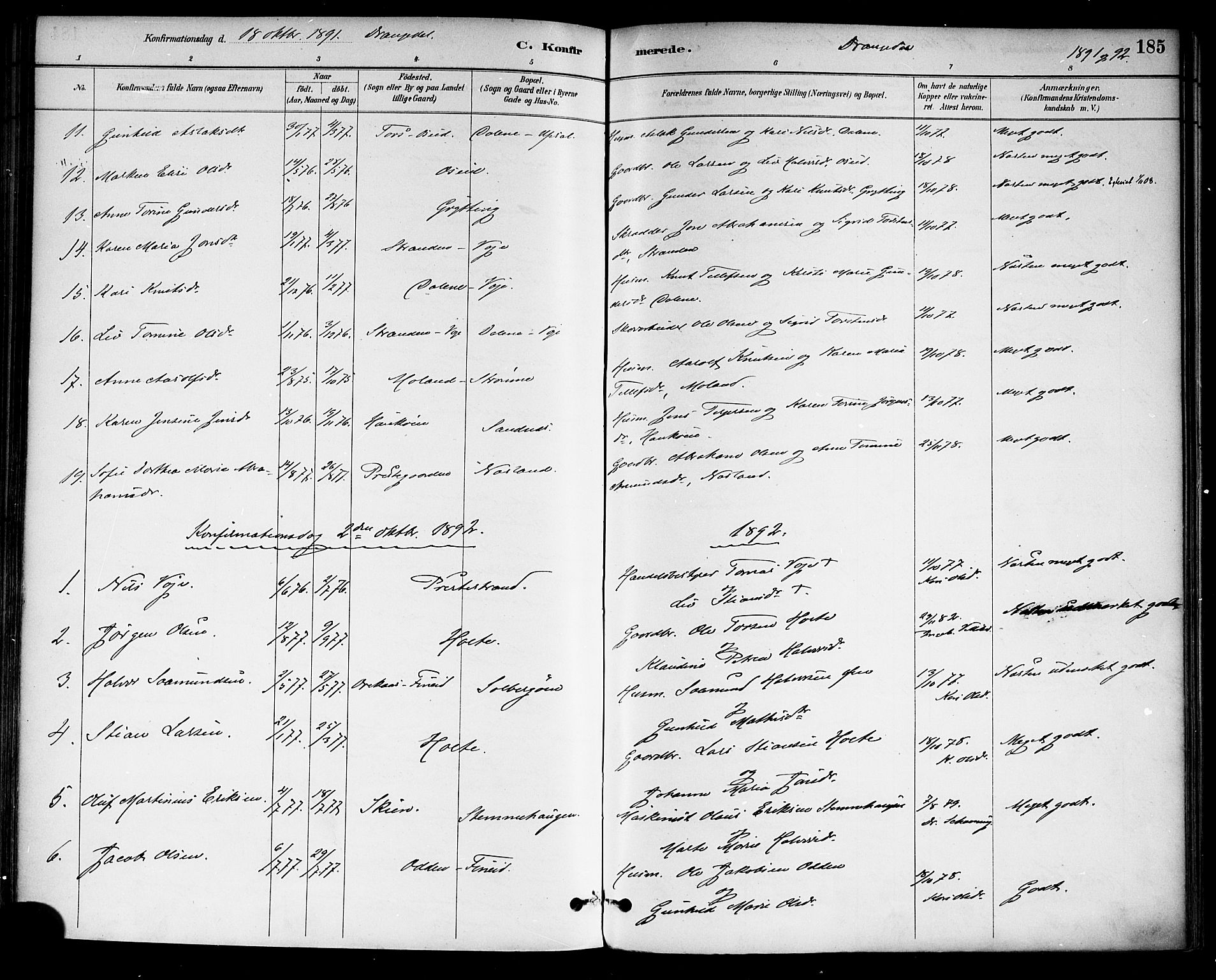 Drangedal kirkebøker, SAKO/A-258/F/Fa/L0010: Parish register (official) no. 10 /1, 1885-1894, p. 185