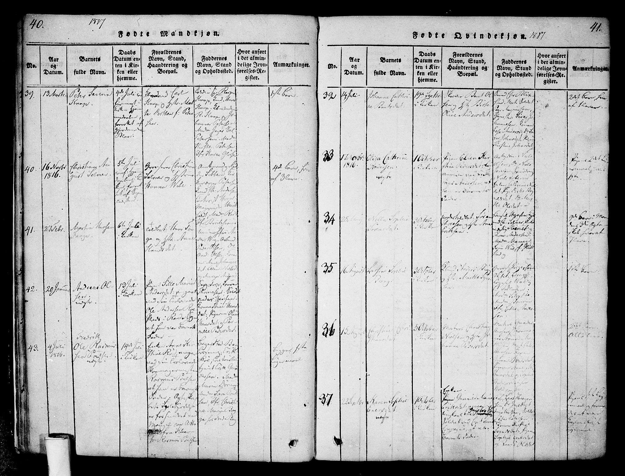 Halden prestekontor Kirkebøker, SAO/A-10909/F/Fa/L0003: Parish register (official) no. I 3, 1815-1834, p. 40-41