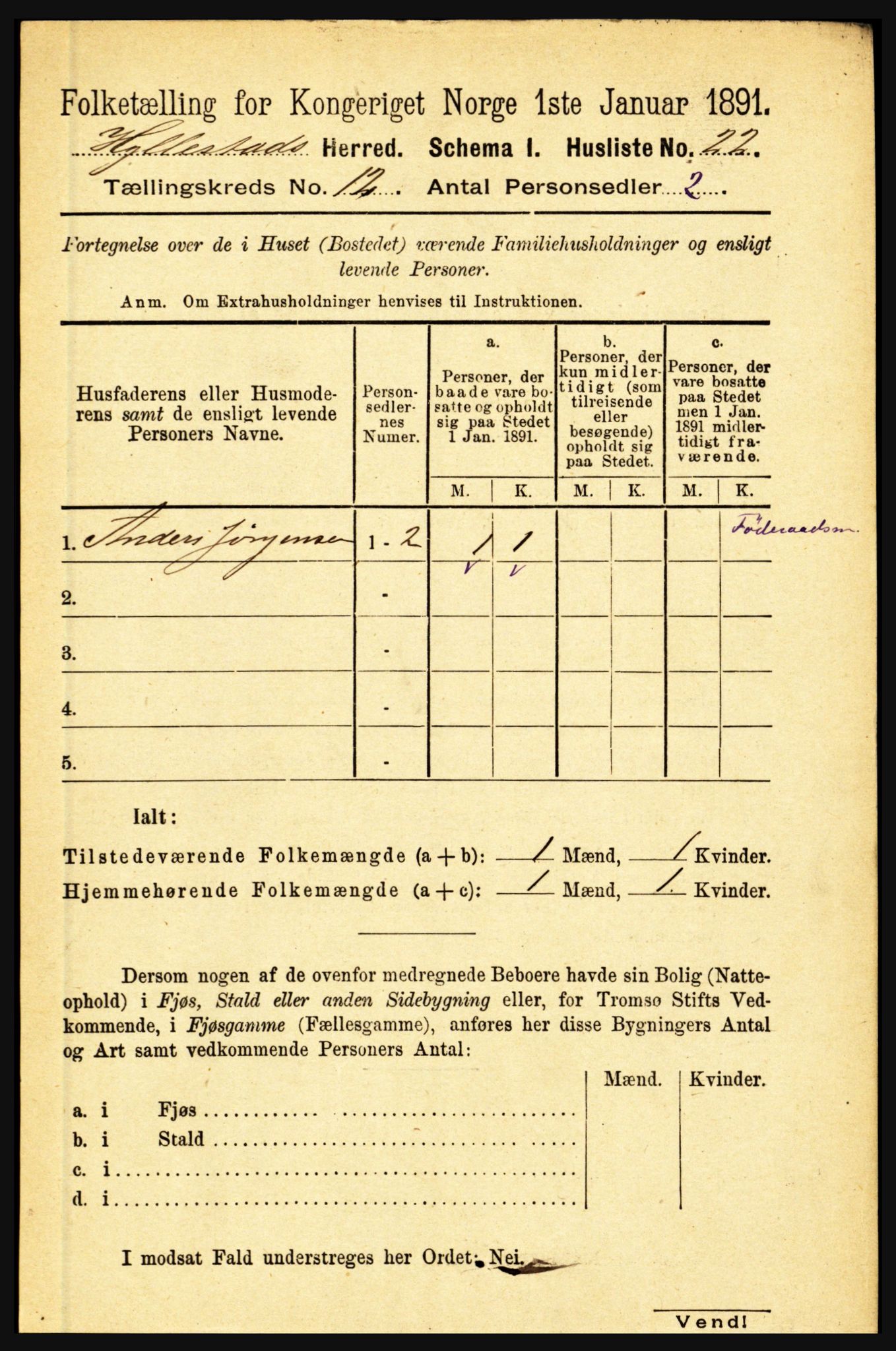 RA, 1891 census for 1413 Hyllestad, 1891, p. 2249