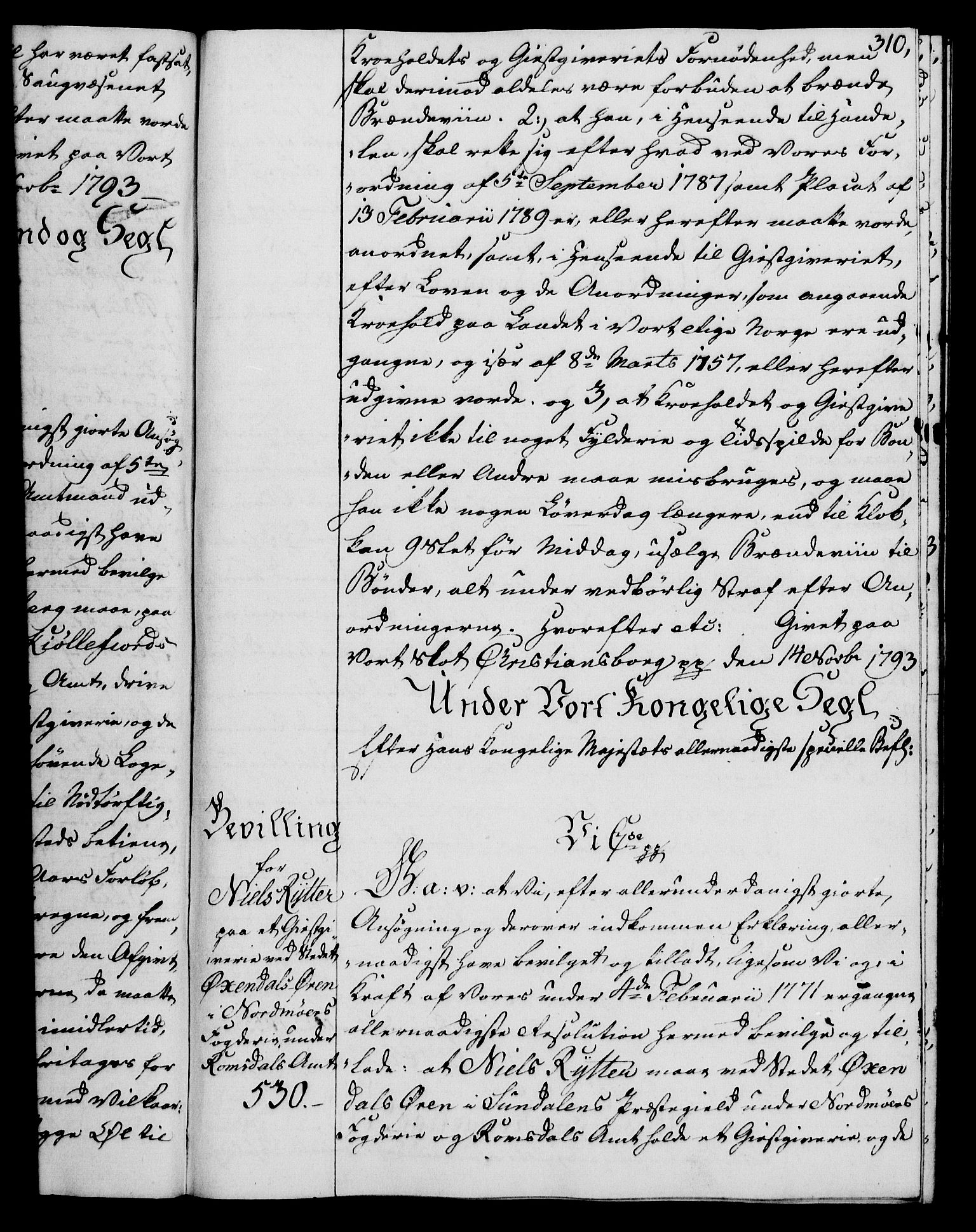 Rentekammeret, Kammerkanselliet, RA/EA-3111/G/Gg/Gga/L0015: Norsk ekspedisjonsprotokoll med register (merket RK 53.15), 1790-1791, p. 310