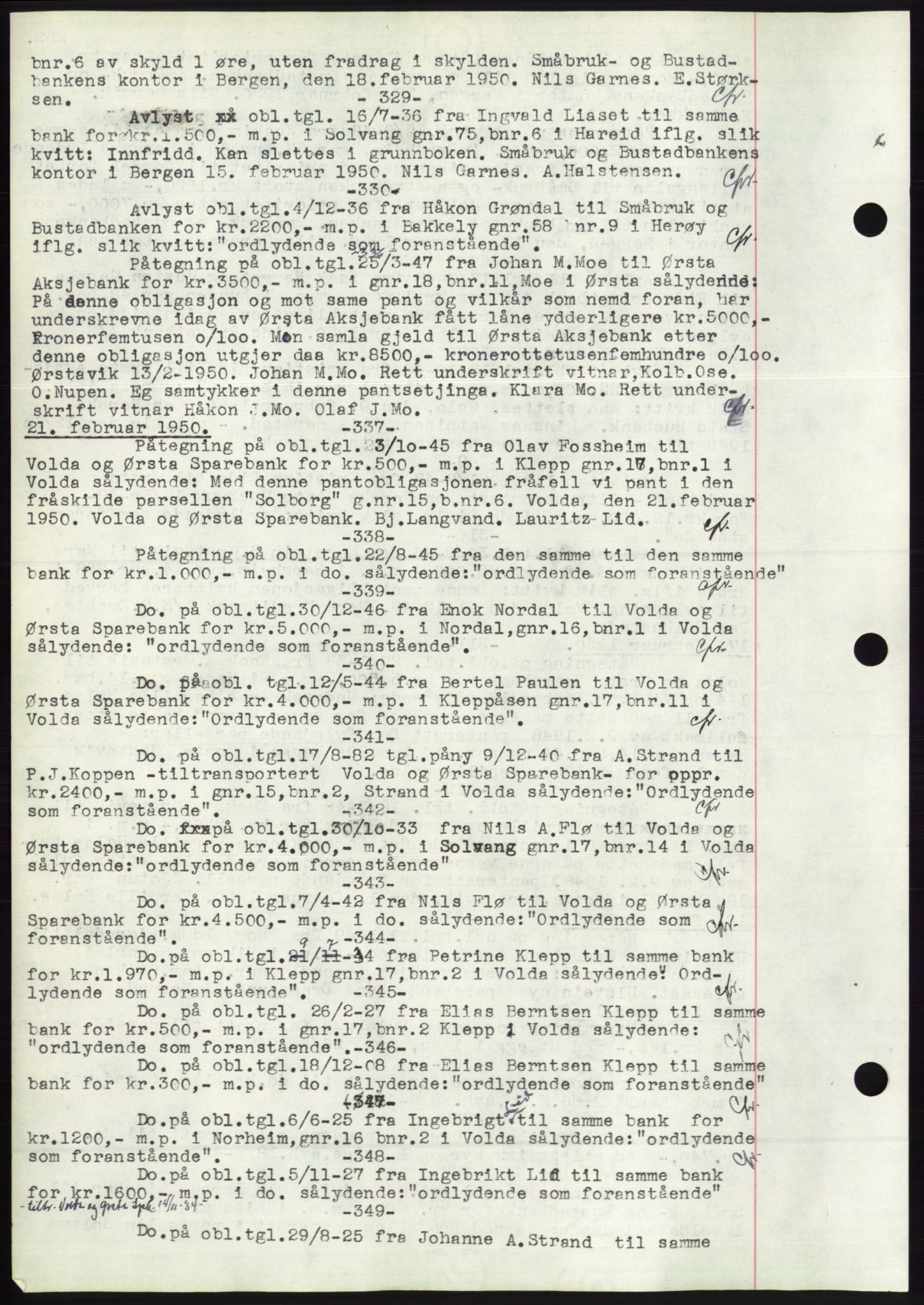 Søre Sunnmøre sorenskriveri, AV/SAT-A-4122/1/2/2C/L0072: Mortgage book no. 66, 1941-1955, Diary no: : 329/1950