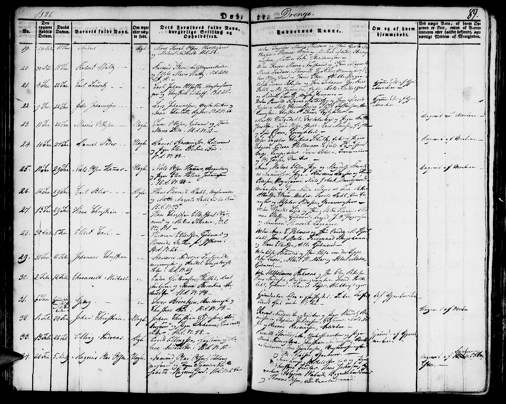 Domkirken sokneprestembete, AV/SAB-A-74801/H/Haa/L0012: Parish register (official) no. A 12, 1821-1840, p. 89