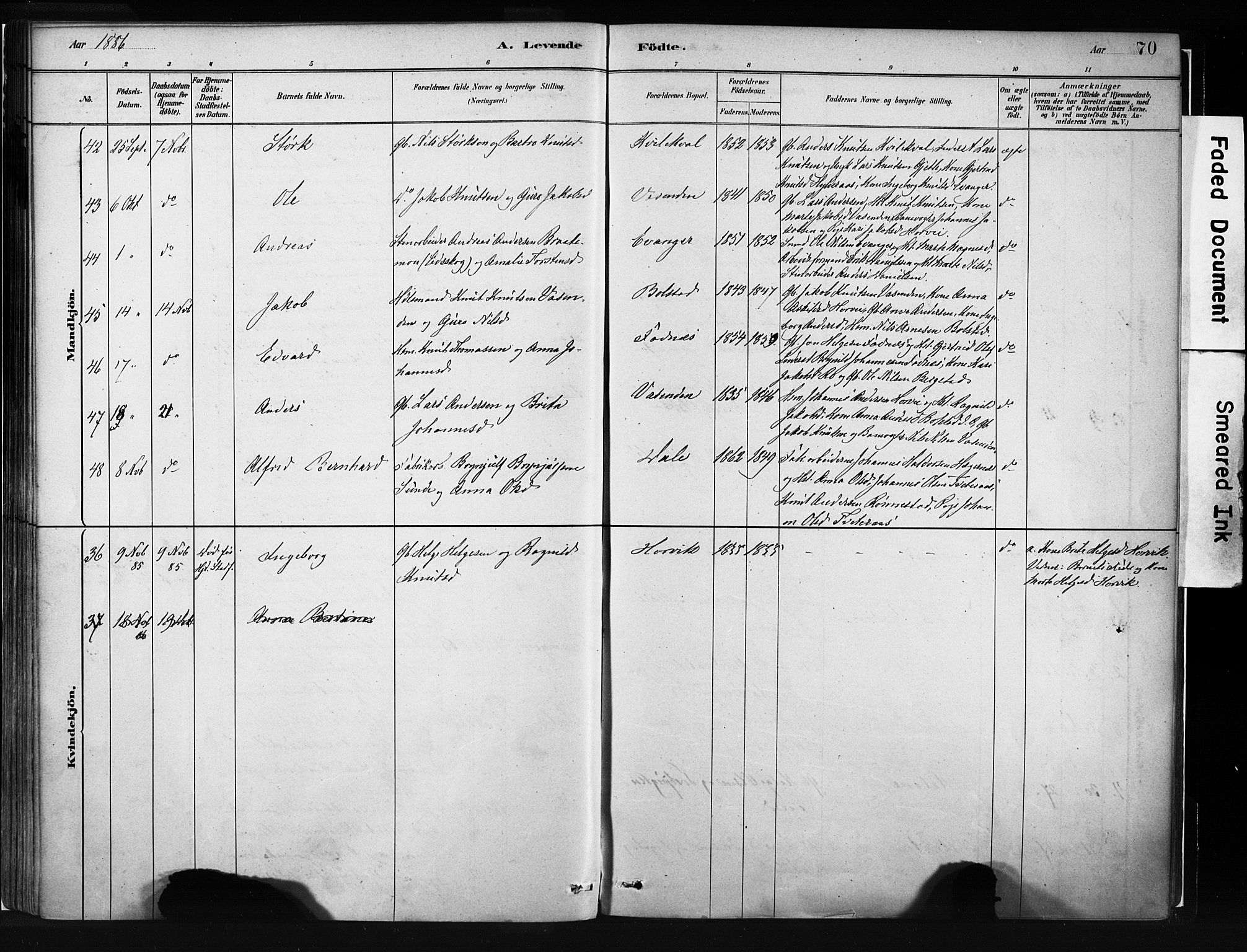 Evanger sokneprestembete, SAB/A-99924: Parish register (official) no. A 1, 1877-1899, p. 70