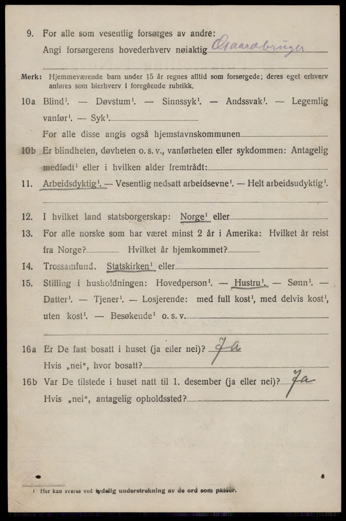 SAST, 1920 census for Bjerkreim, 1920, p. 3249