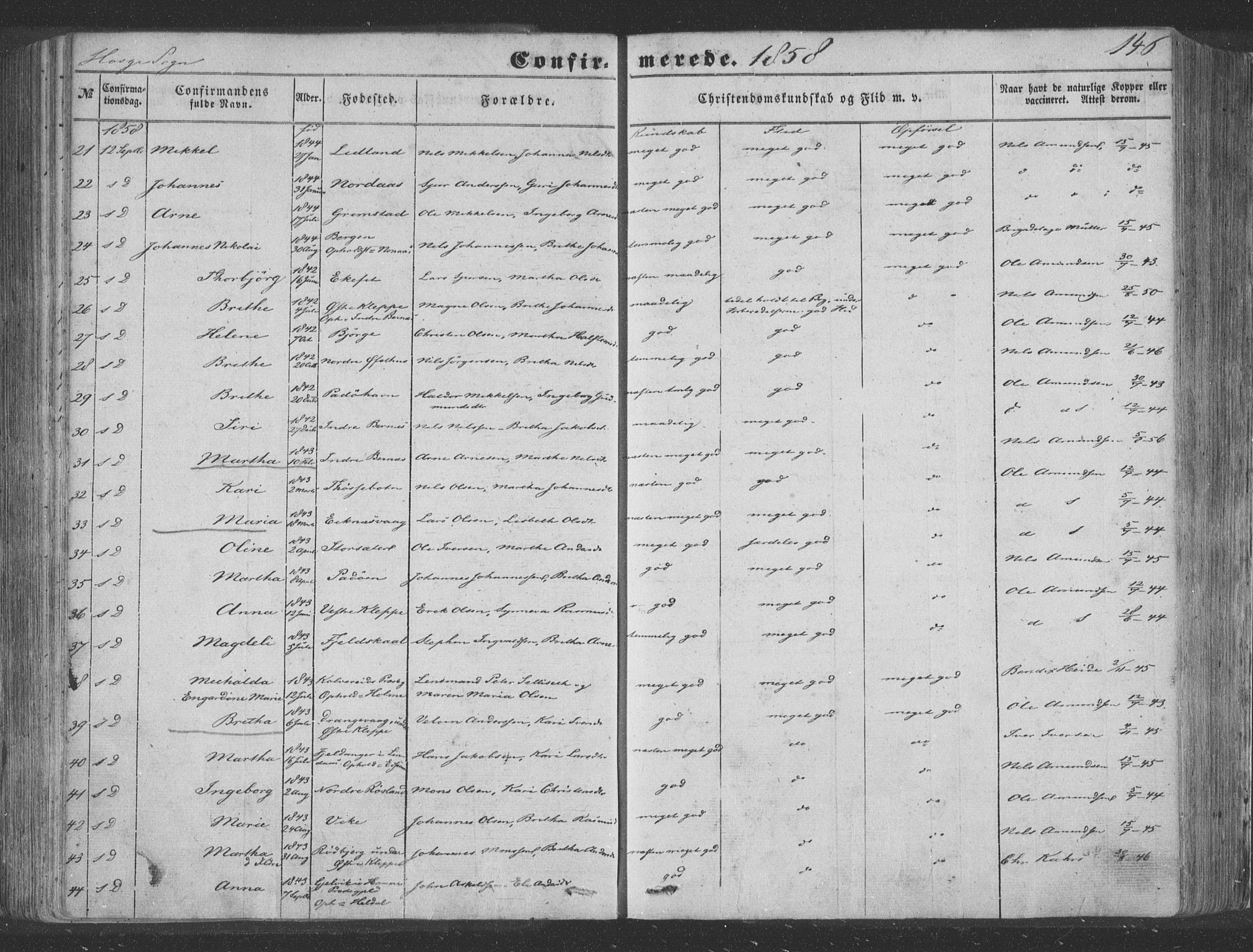 Hosanger sokneprestembete, SAB/A-75801/H/Haa: Parish register (official) no. A 8, 1849-1863, p. 146