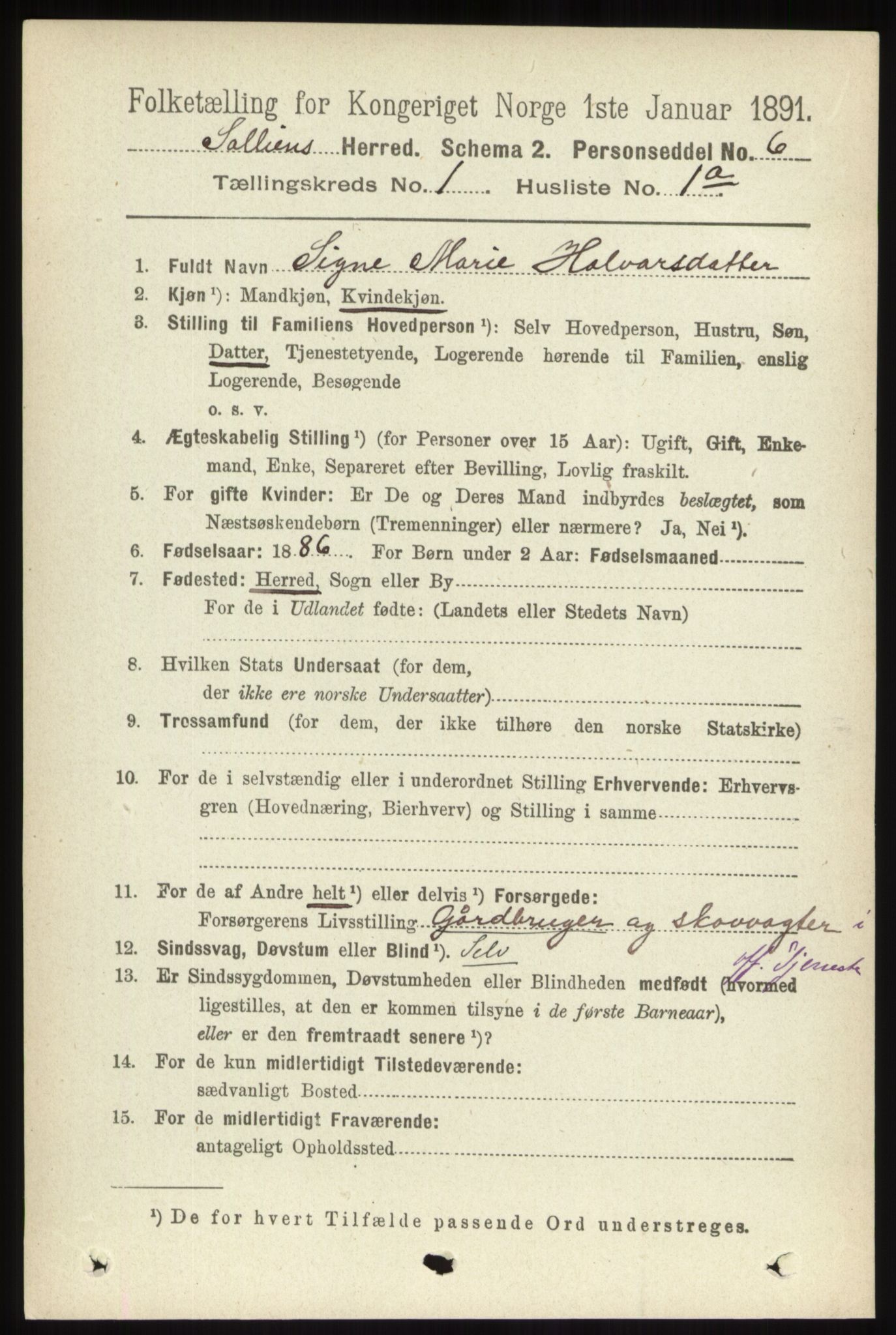 RA, 1891 census for 0431 Sollia, 1891, p. 98