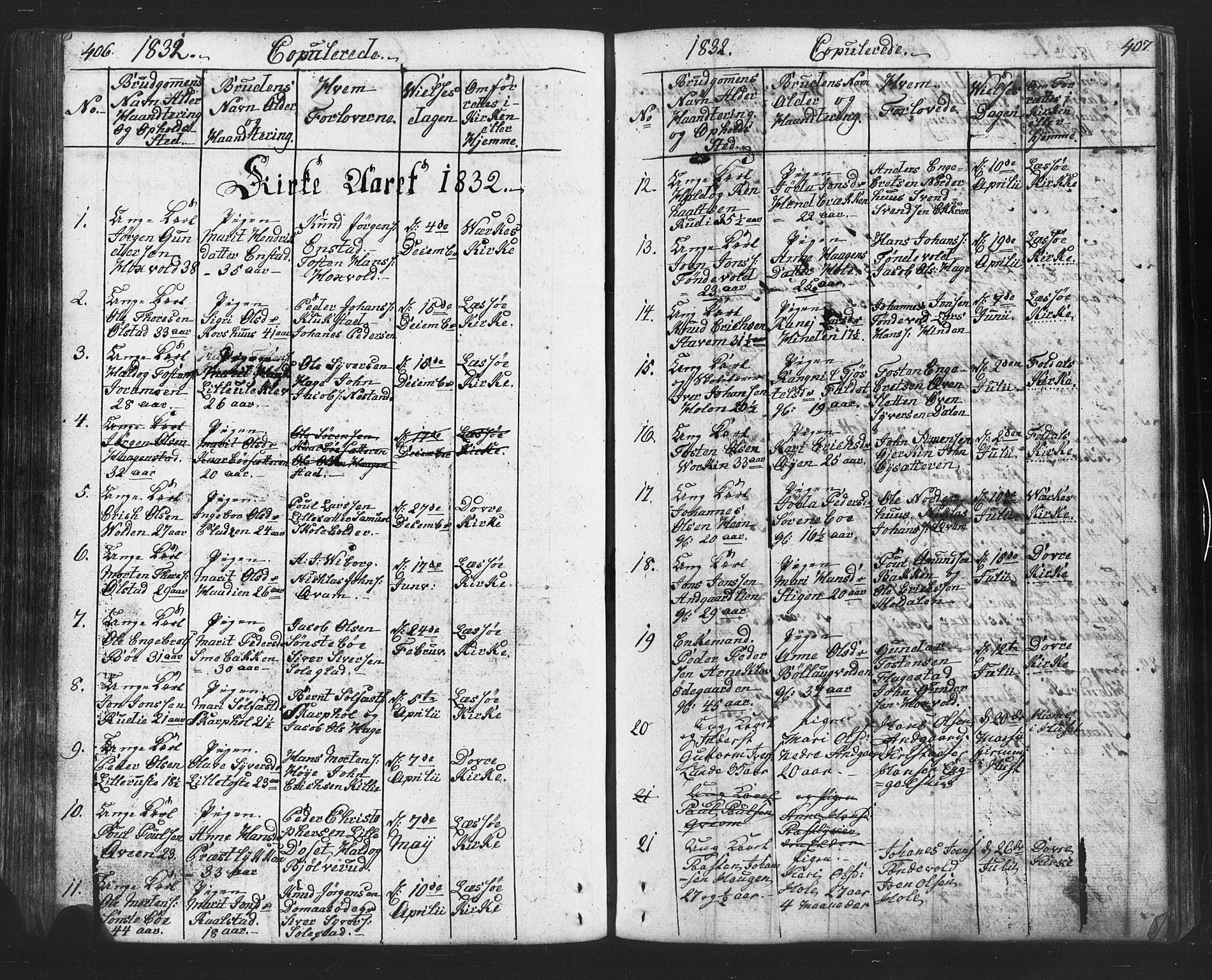 Lesja prestekontor, SAH/PREST-068/H/Ha/Hab/L0002: Parish register (copy) no. 2, 1832-1850, p. 406-407
