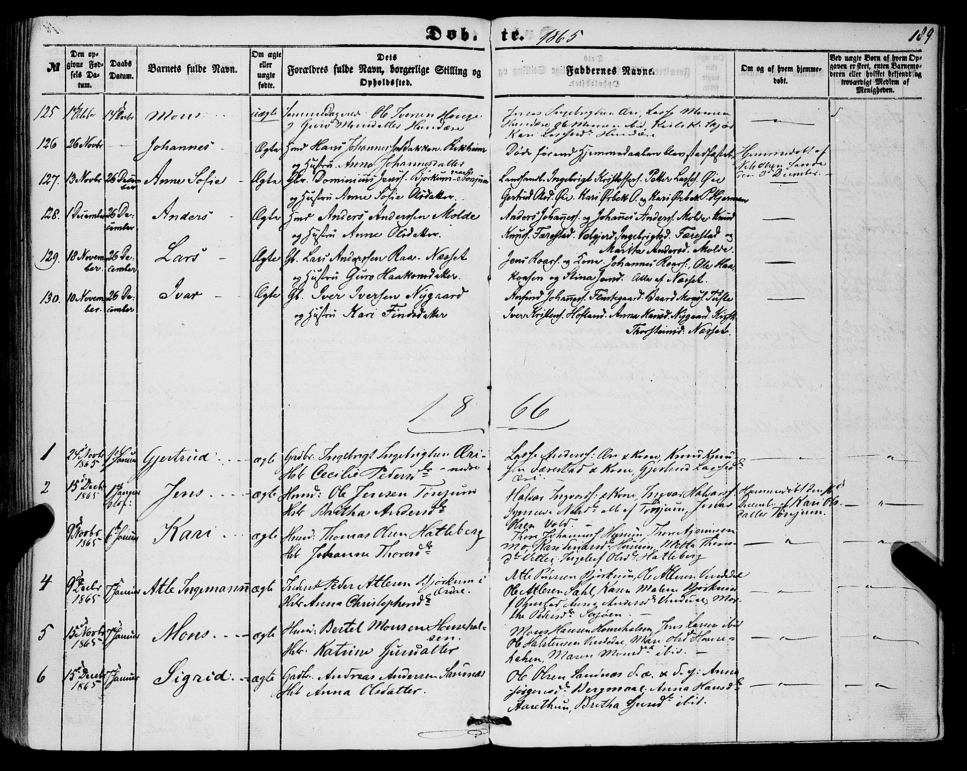 Lærdal sokneprestembete, SAB/A-81201: Parish register (official) no. A 11, 1850-1866, p. 189