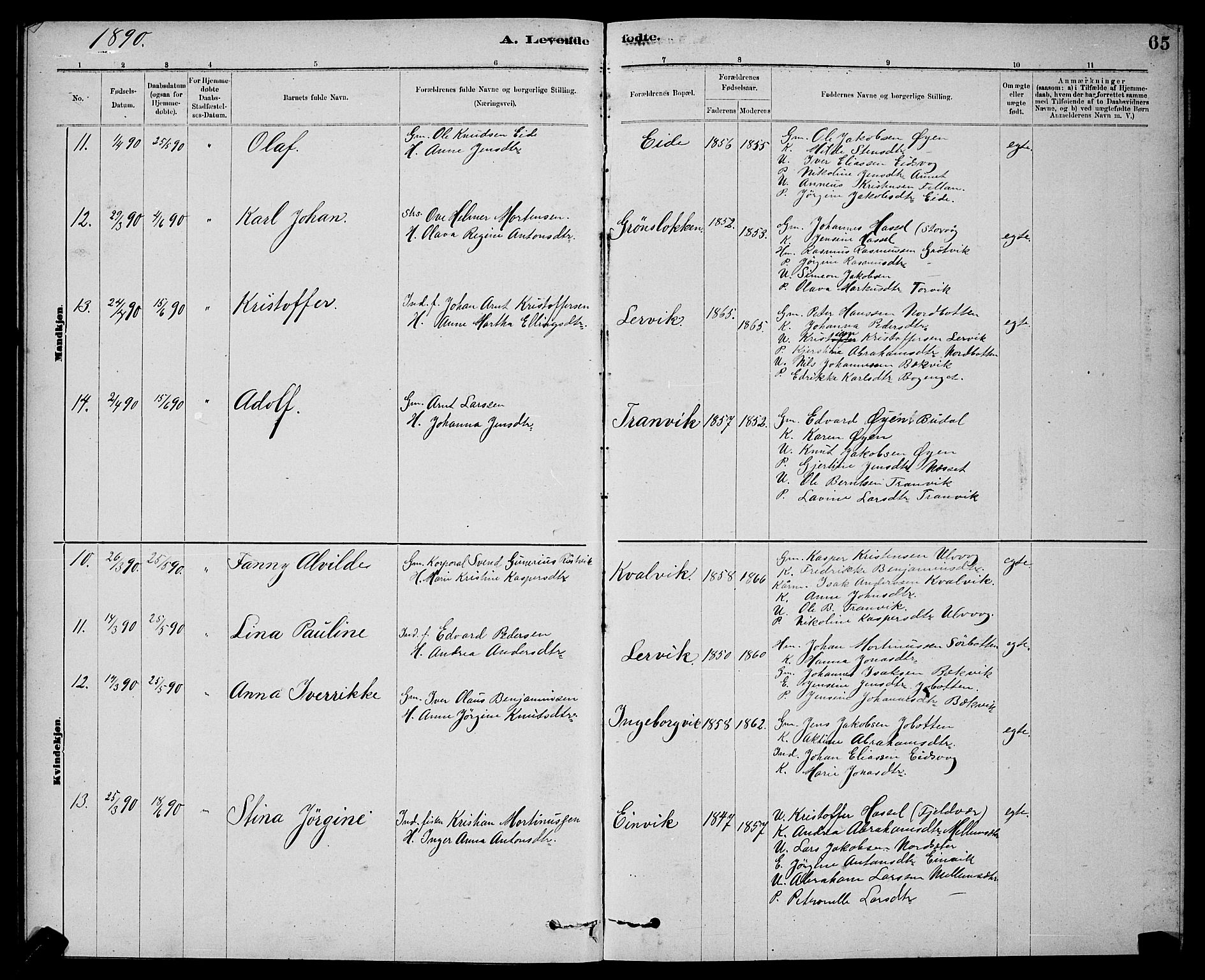 Ministerialprotokoller, klokkerbøker og fødselsregistre - Sør-Trøndelag, AV/SAT-A-1456/637/L0562: Parish register (copy) no. 637C03, 1883-1898, p. 65