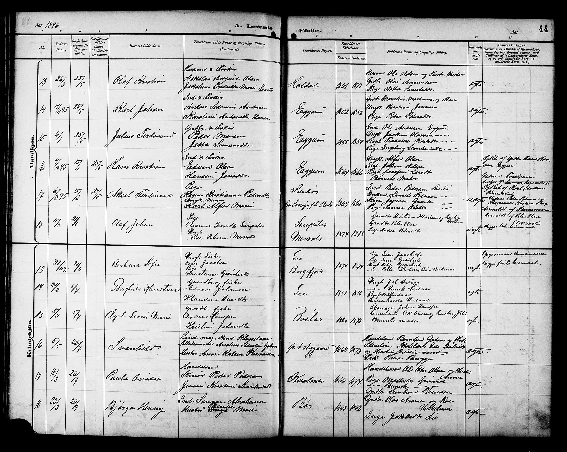 Ministerialprotokoller, klokkerbøker og fødselsregistre - Nordland, SAT/A-1459/880/L1141: Parish register (copy) no. 880C03, 1893-1928, p. 44