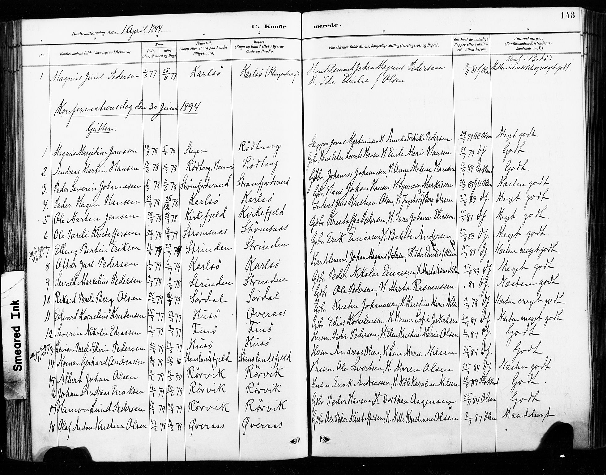 Ministerialprotokoller, klokkerbøker og fødselsregistre - Nordland, SAT/A-1459/859/L0847: Parish register (official) no. 859A07, 1890-1899, p. 143
