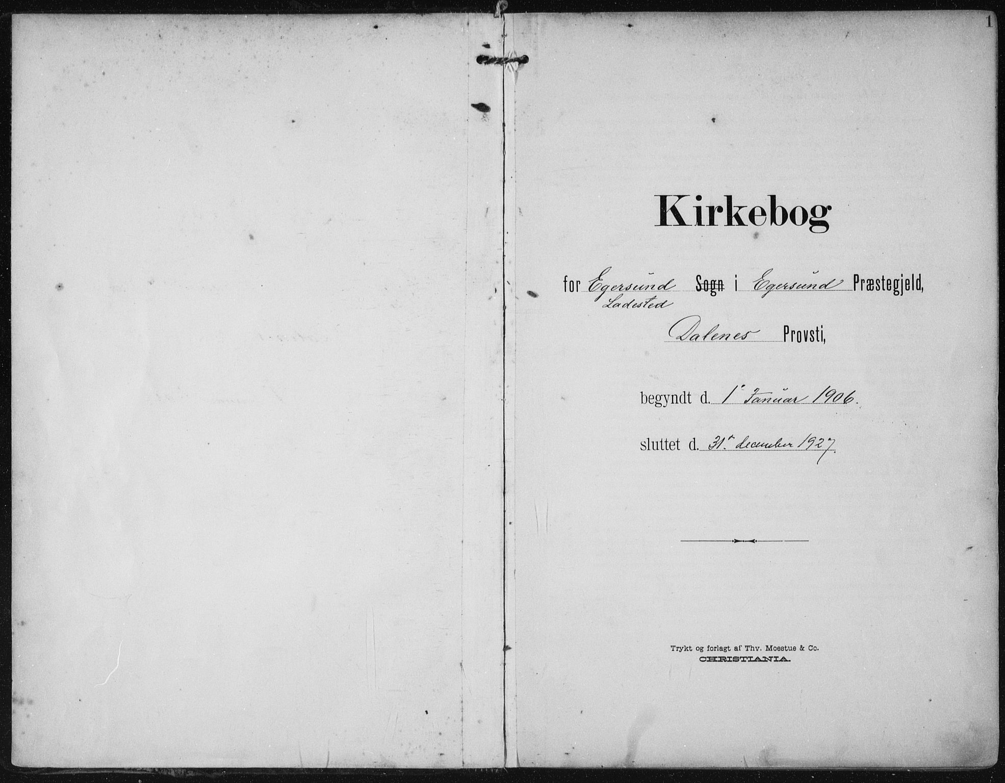 Eigersund sokneprestkontor, SAST/A-101807/S08/L0022: Parish register (official) no. A 21, 1905-1928, p. 1