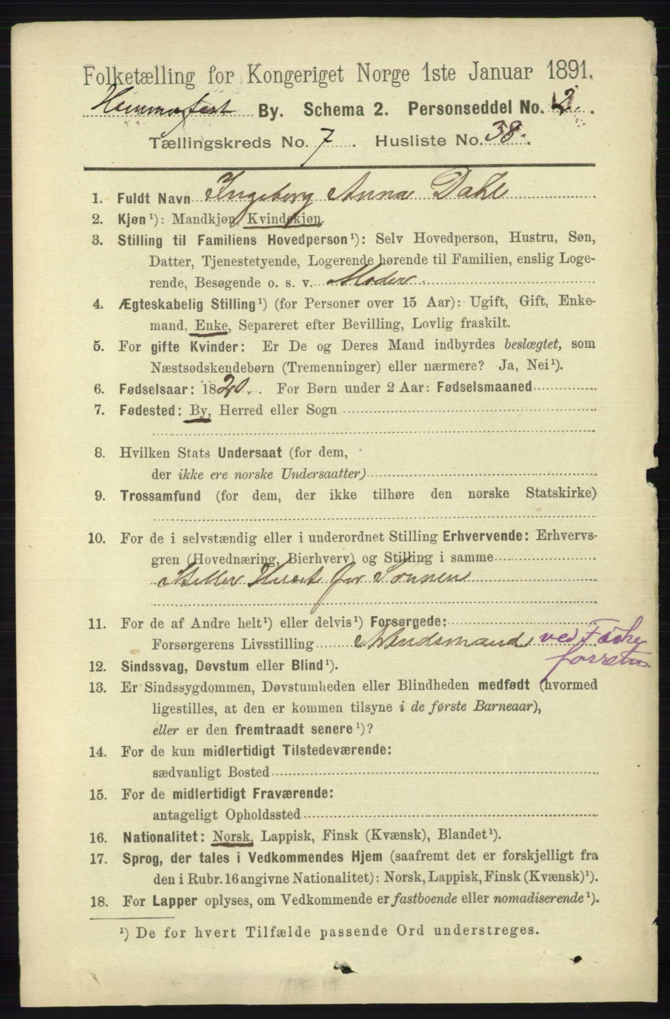 RA, 1891 census for 2001 Hammerfest, 1891, p. 2777