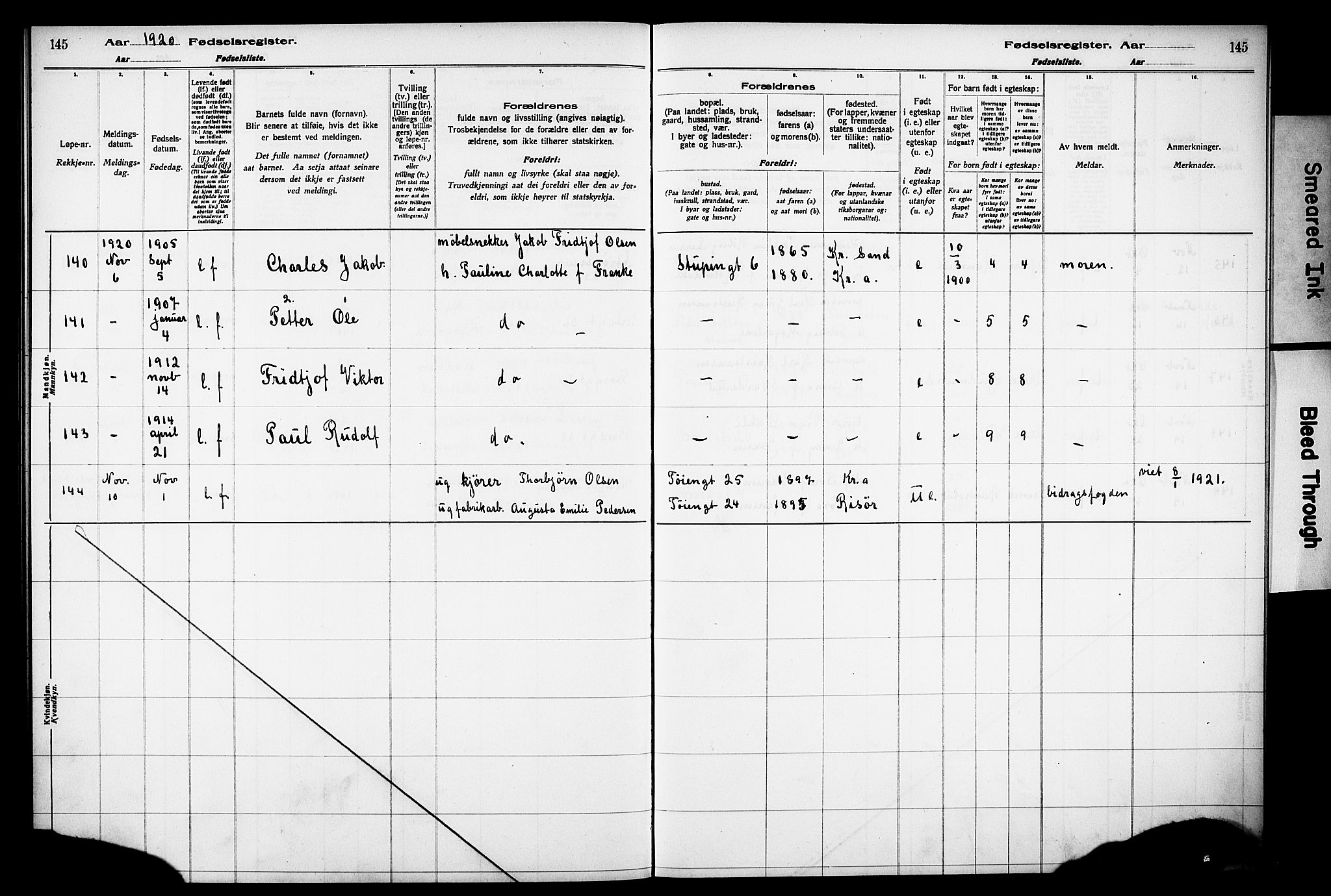 Grønland prestekontor Kirkebøker, SAO/A-10848/J/Ja/L0001: Birth register no. 1, 1916-1922, p. 145