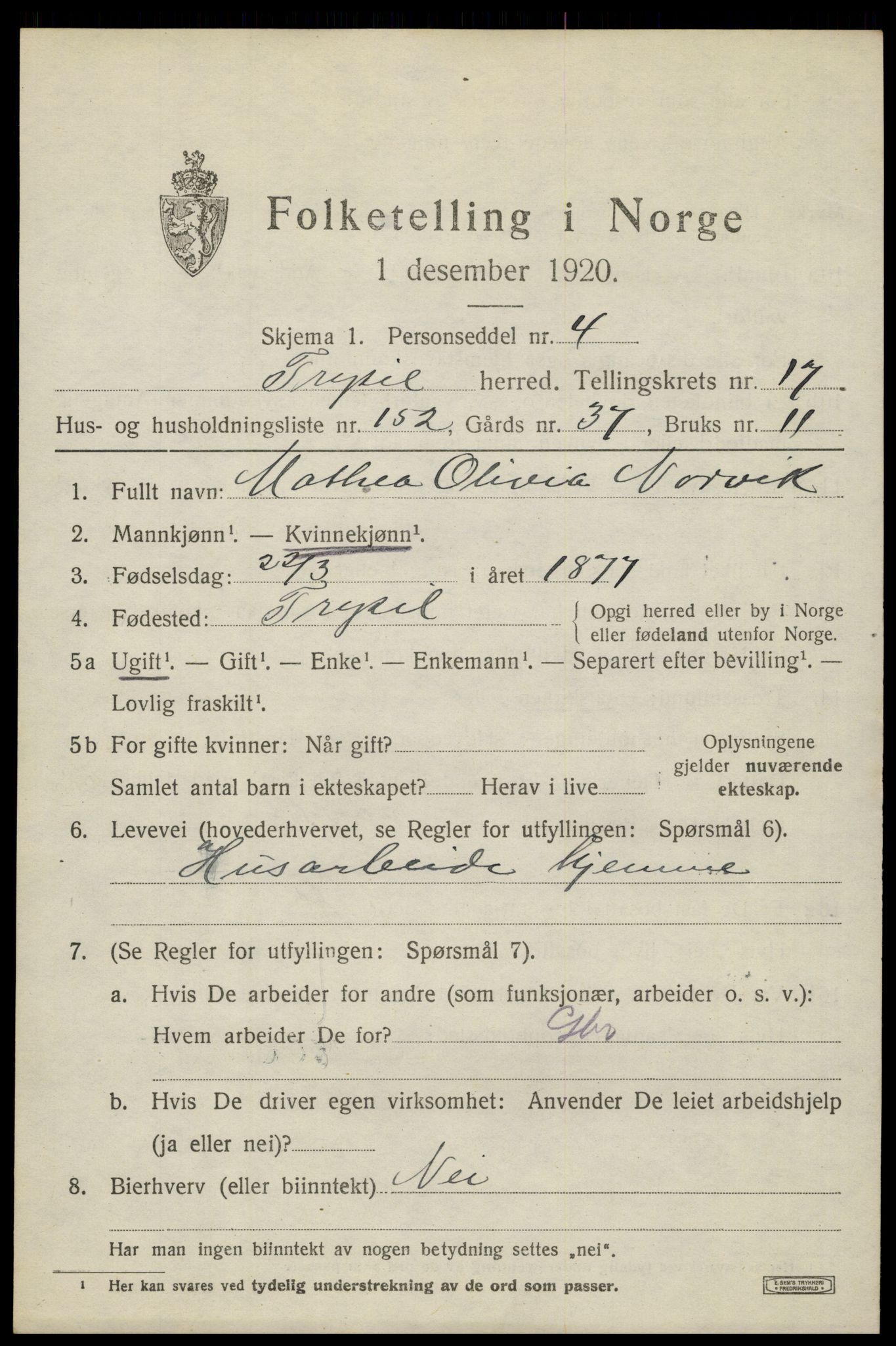 SAH, 1920 census for Trysil, 1920, p. 11895