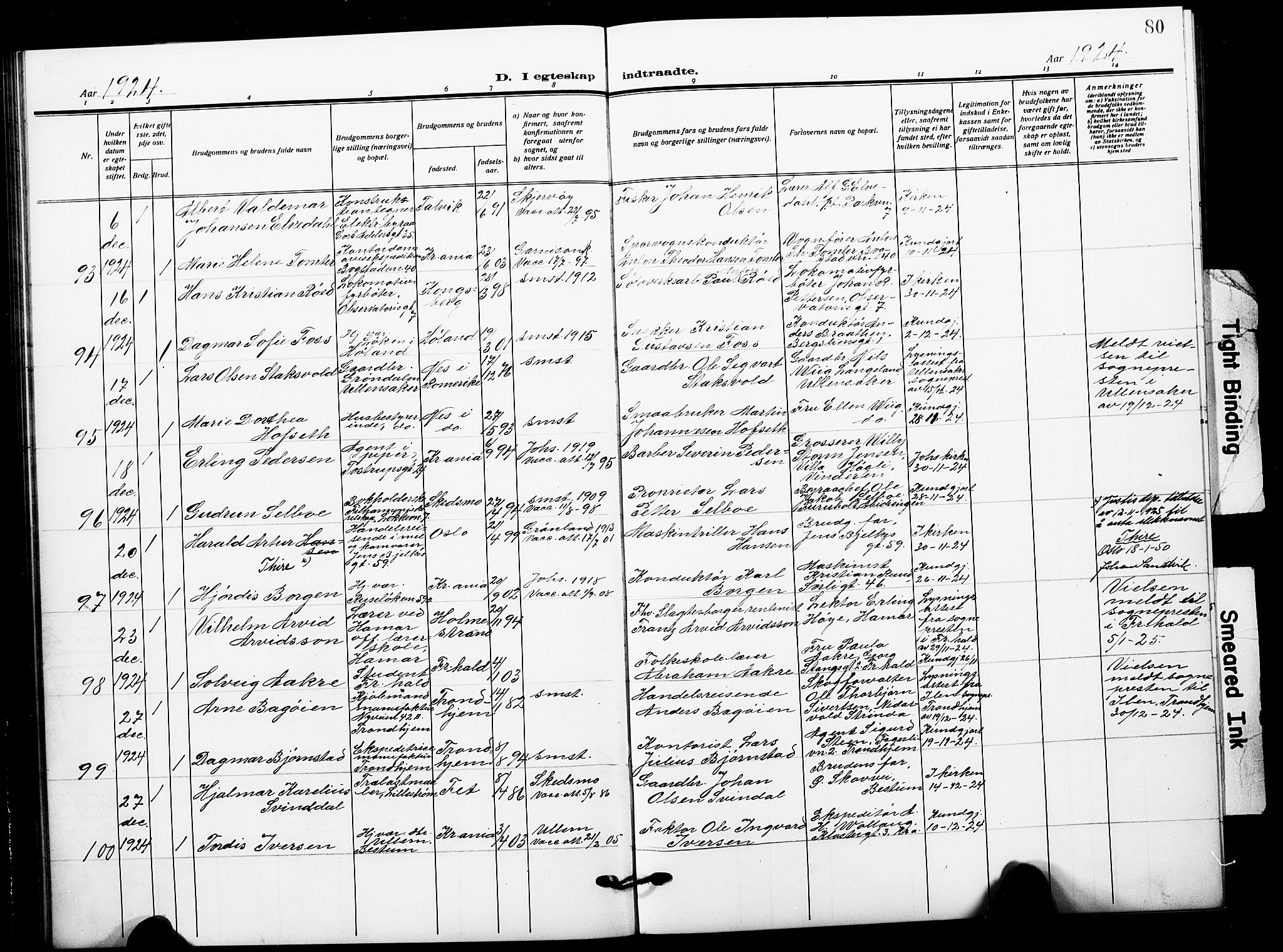 Johannes prestekontor Kirkebøker, AV/SAO-A-10852/F/Fa/L0013: Parish register (official) no. 13, 1919-1930, p. 80