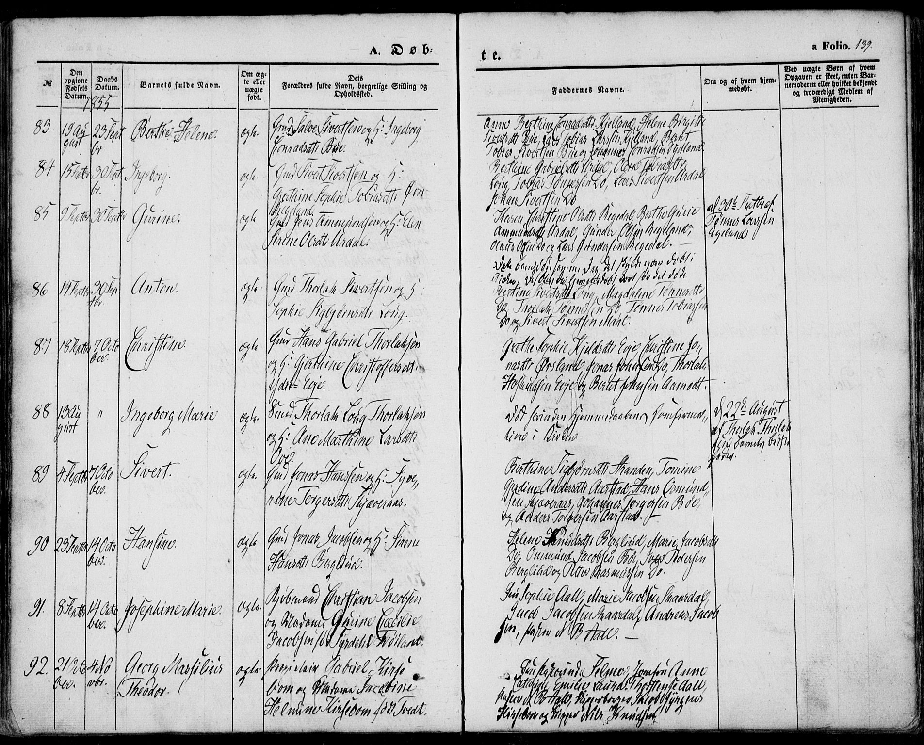 Sokndal sokneprestkontor, AV/SAST-A-101808: Parish register (official) no. A 8.1, 1842-1857, p. 139