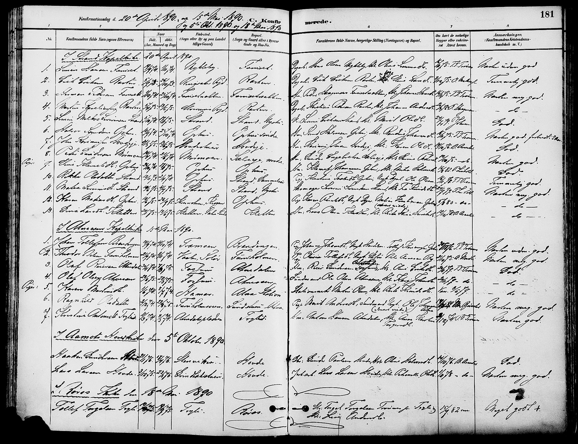 Stor-Elvdal prestekontor, SAH/PREST-052/H/Ha/Haa/L0002: Parish register (official) no. 2, 1882-1907, p. 181