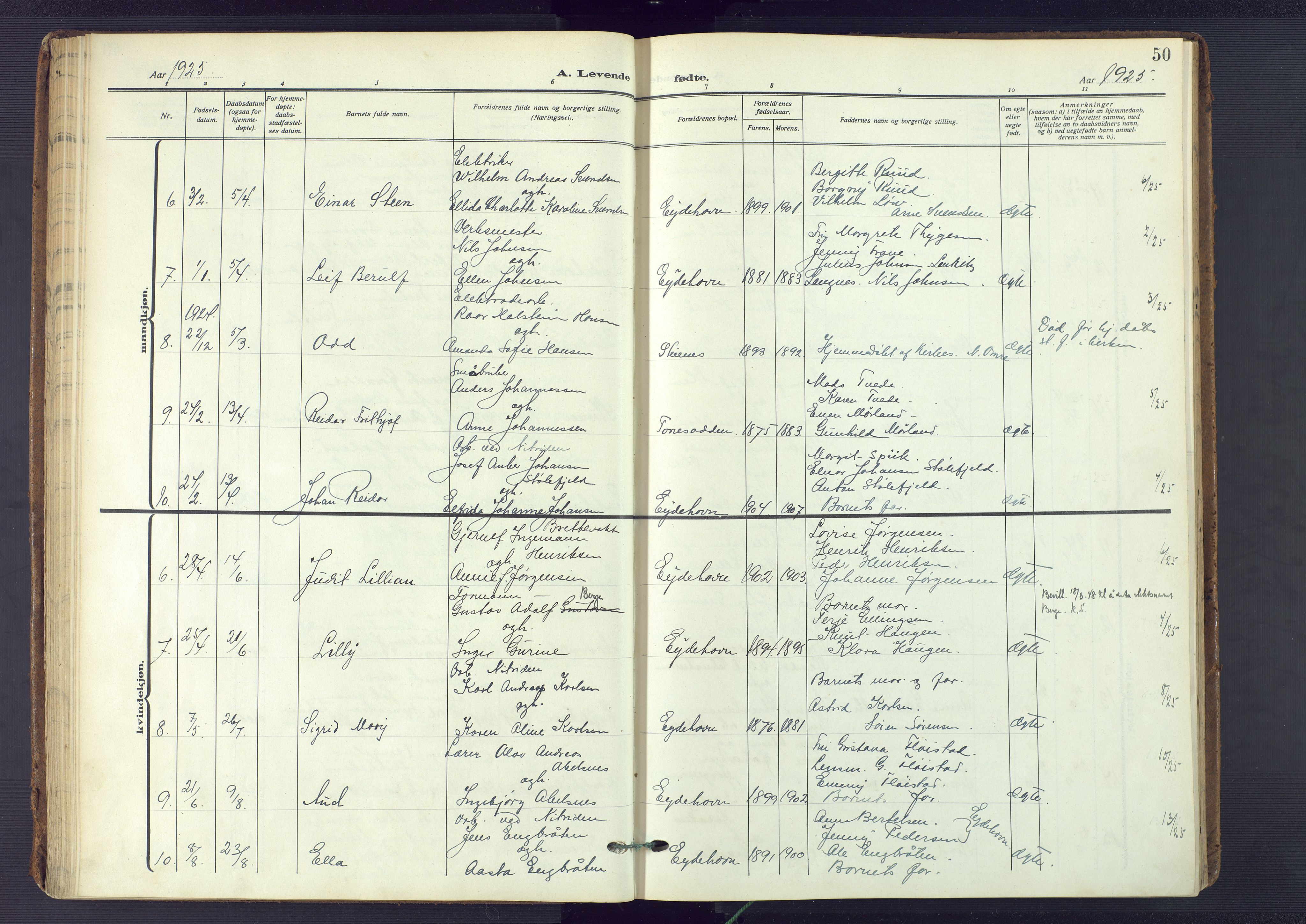 Austre Moland sokneprestkontor, AV/SAK-1111-0001/F/Fa/Fab/L0003: Parish register (official) no. A 3, 1914-1927, p. 50