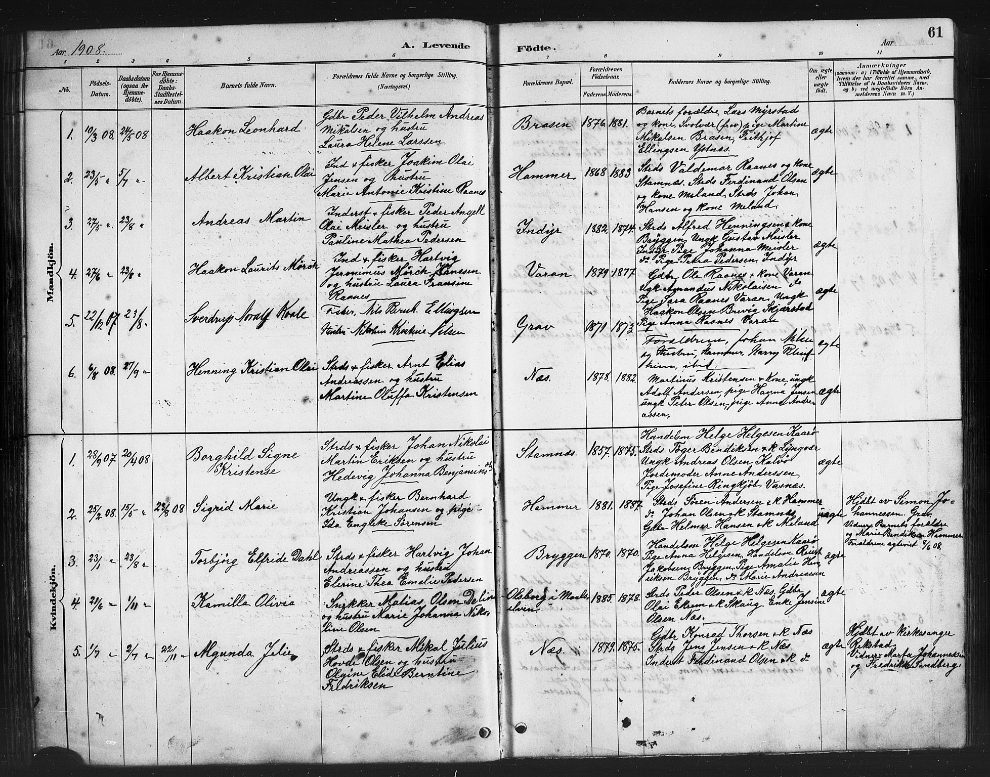 Ministerialprotokoller, klokkerbøker og fødselsregistre - Nordland, AV/SAT-A-1459/808/L0131: Parish register (copy) no. 808C02, 1879-1919, p. 61