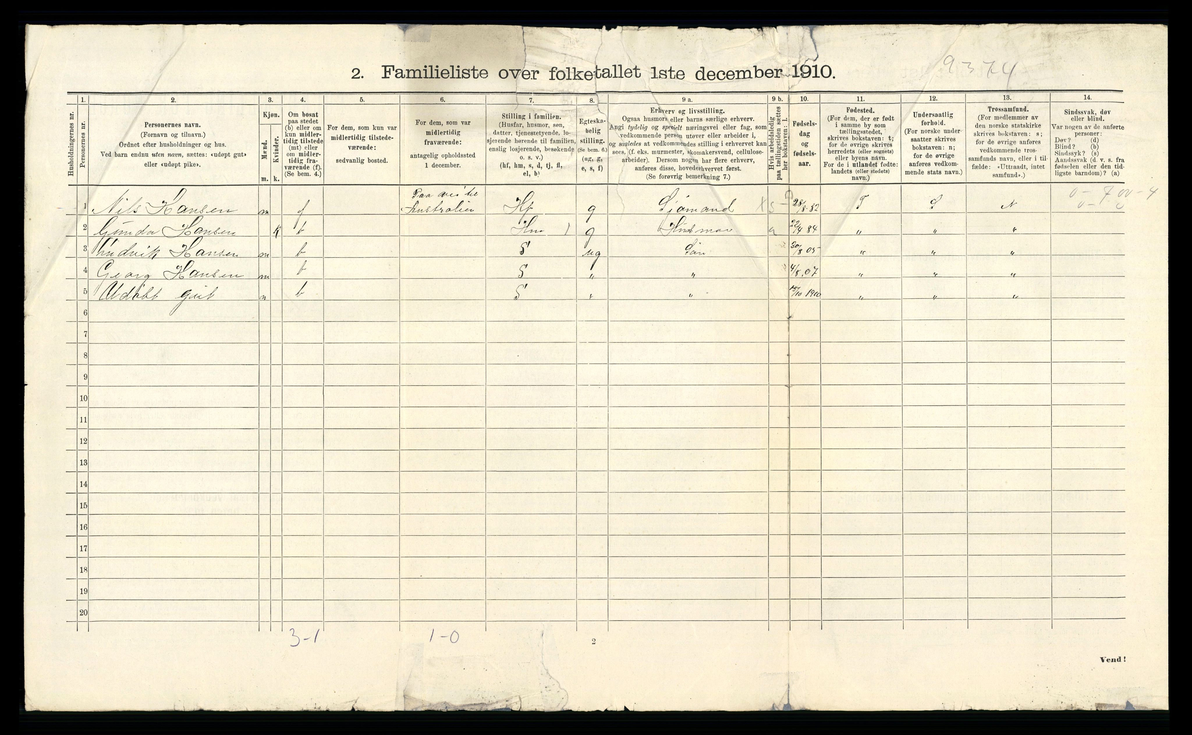 RA, 1910 census for Larvik, 1910, p. 4758