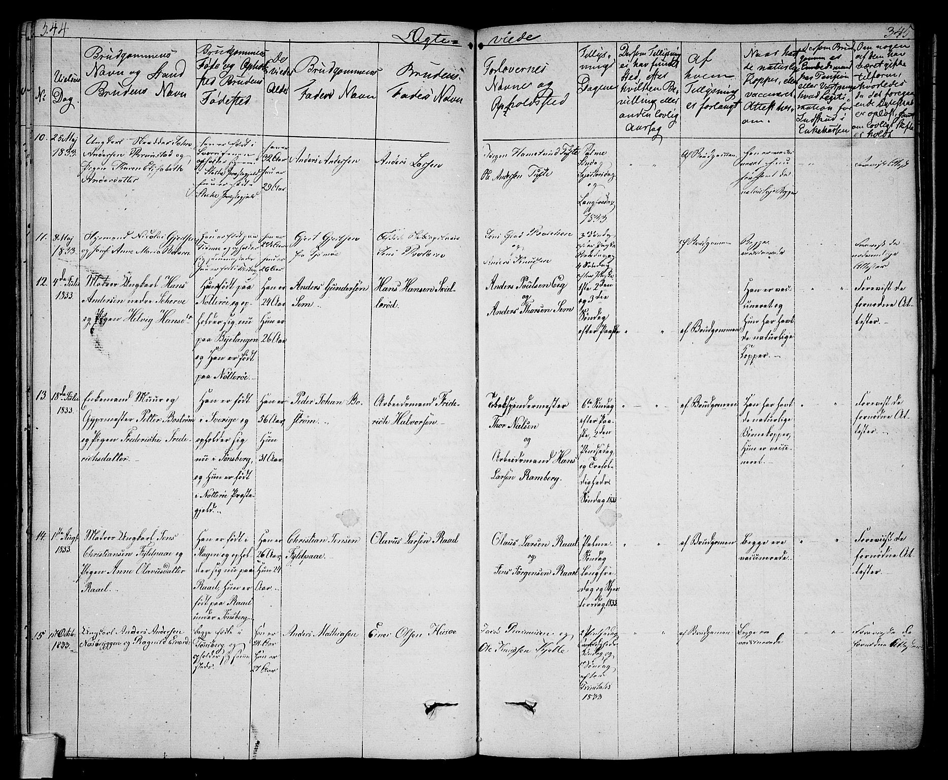 Tønsberg kirkebøker, AV/SAKO-A-330/F/Fa/L0005: Parish register (official) no. I 5, 1827-1836, p. 344-345