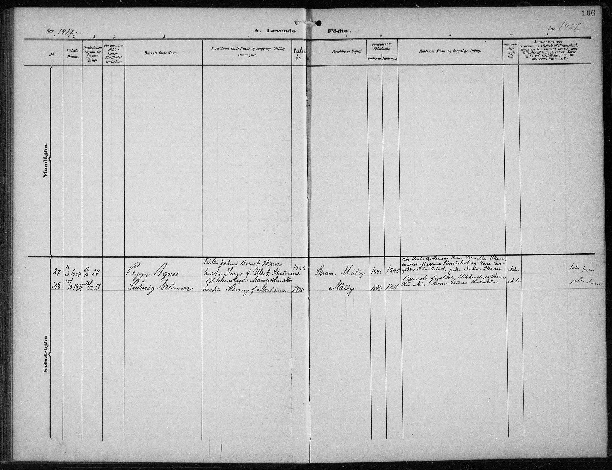 Vågsøy sokneprestembete, AV/SAB-A-81601/H/Hab: Parish register (copy) no. B 1, 1906-1934, p. 106