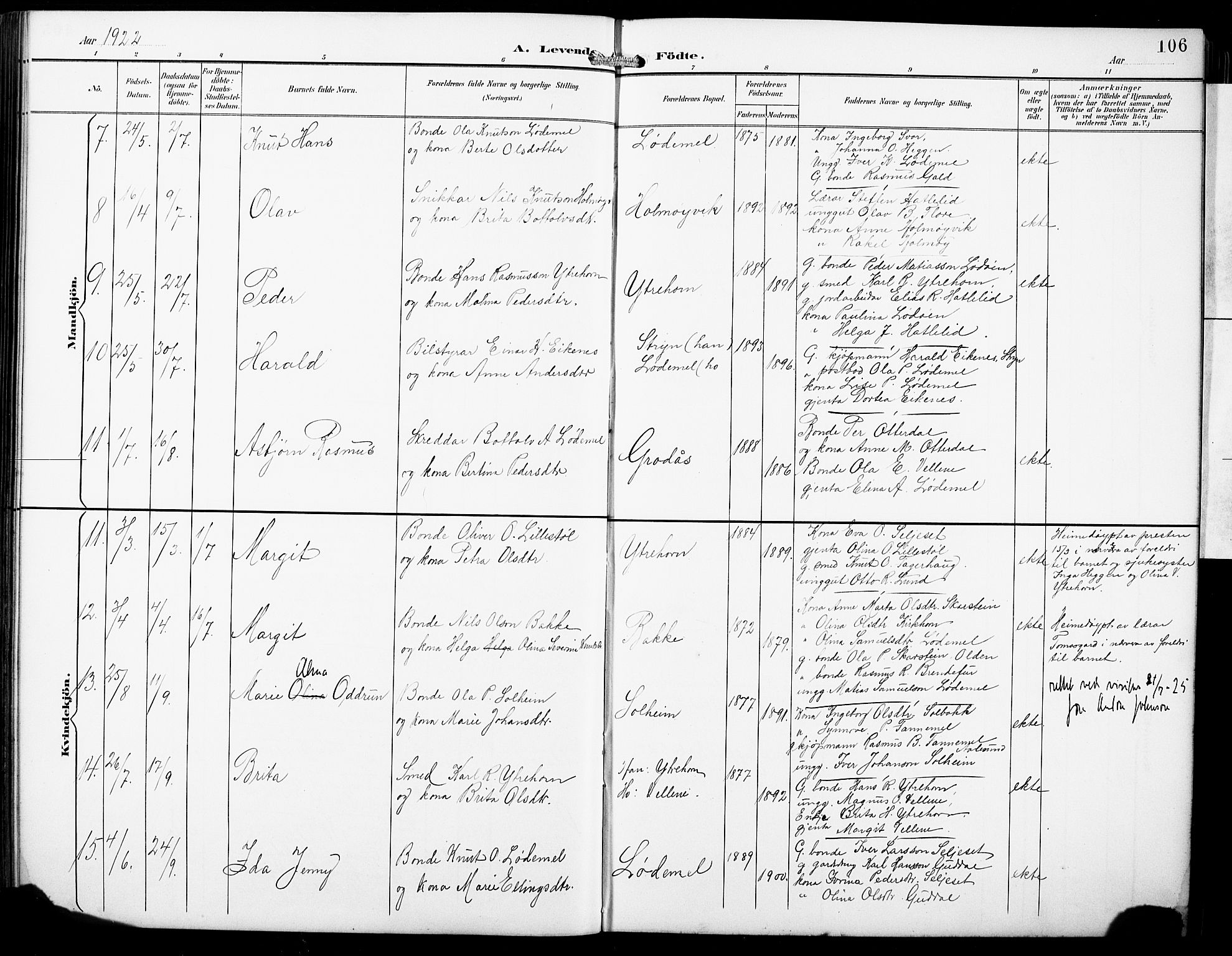 Hornindal sokneprestembete, SAB/A-82401/H/Hab: Parish register (copy) no. A 2, 1894-1927, p. 106